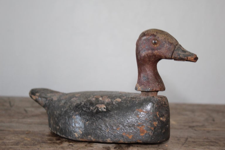 Antique Duck Decoy with Weight and Distressed Paint For Sale at 1stDibs