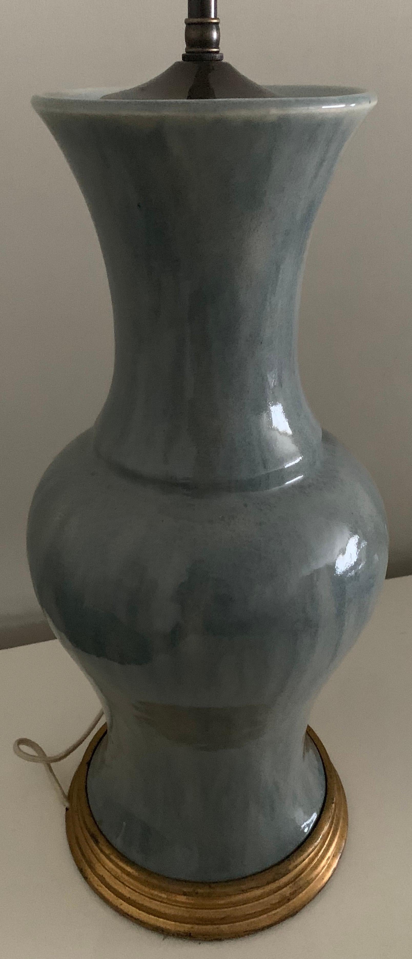 Mid-20th Century Antique Duck Egg Blue Ceramic Vase Lamp