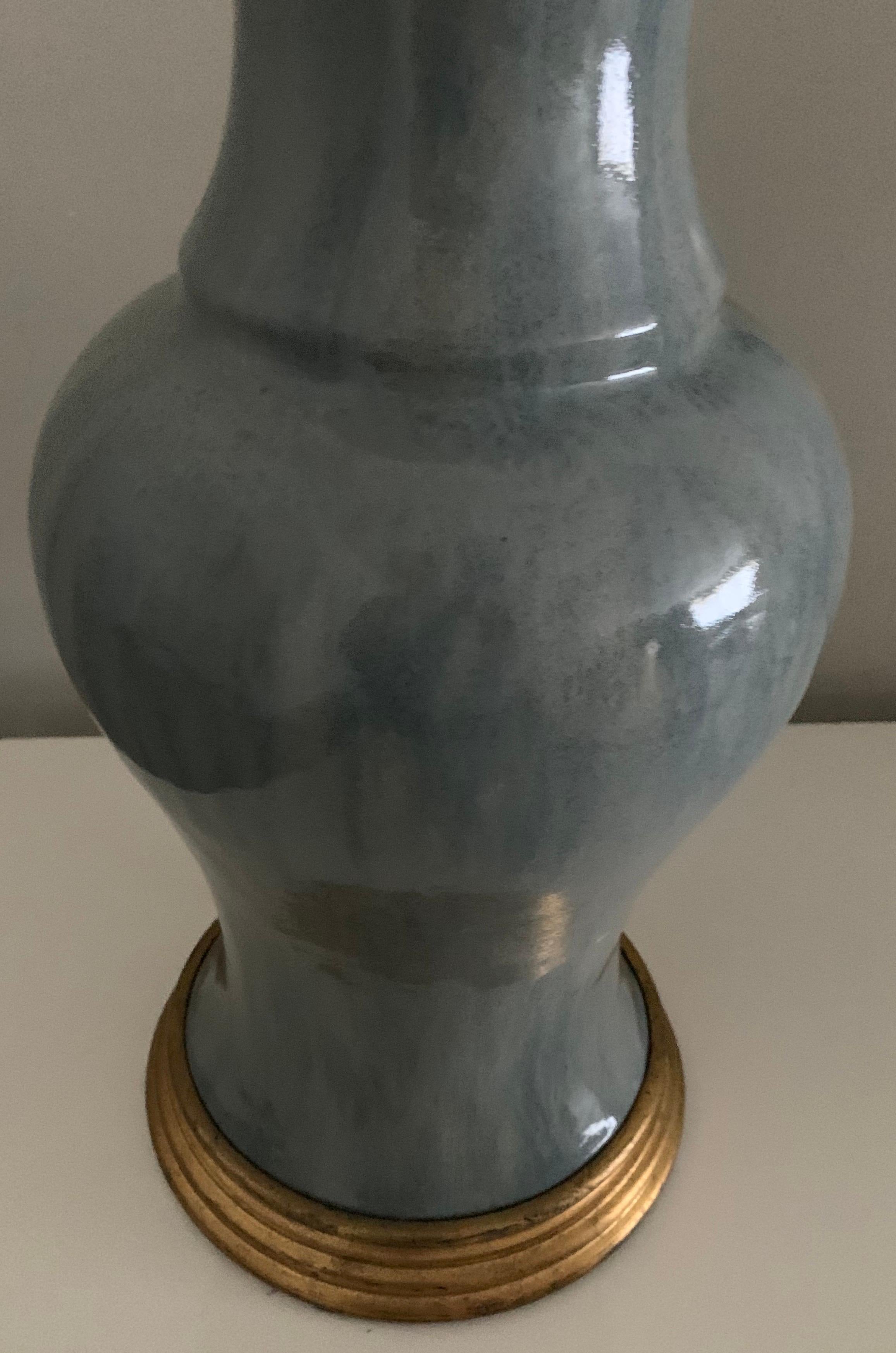Chinoiserie Antique Duck Egg Blue Ceramic Vase Lamp