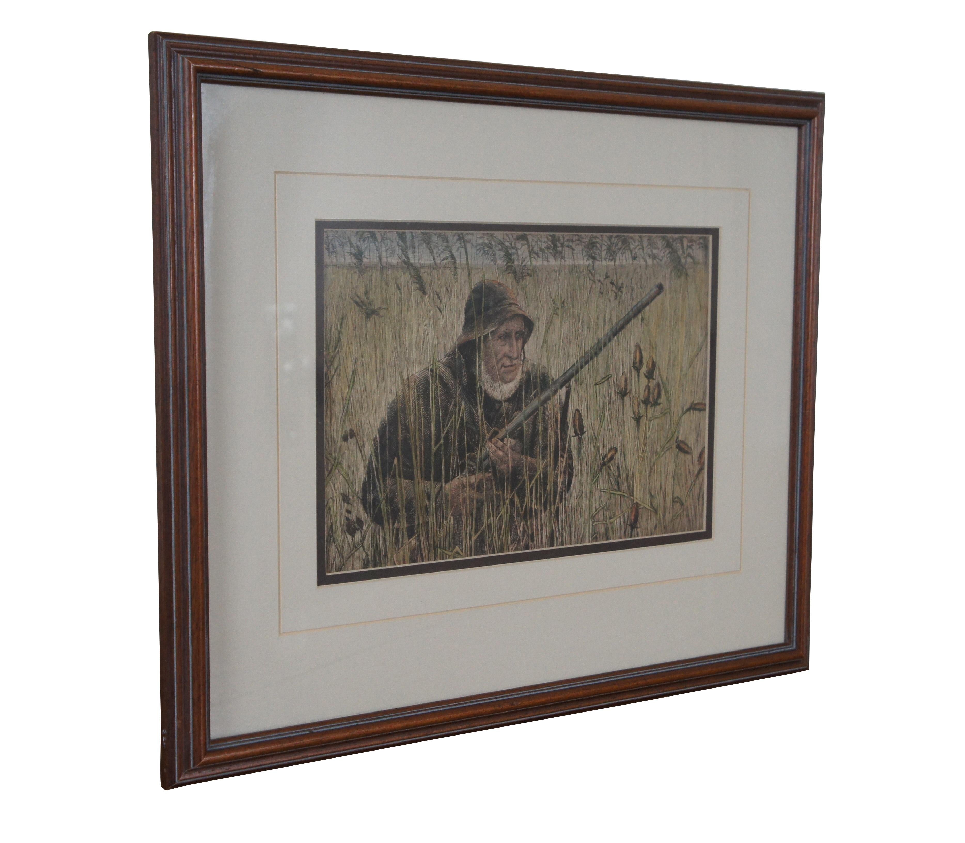 Antique Duck Hunter in the Field Hand Colored Landscape Engraving 20