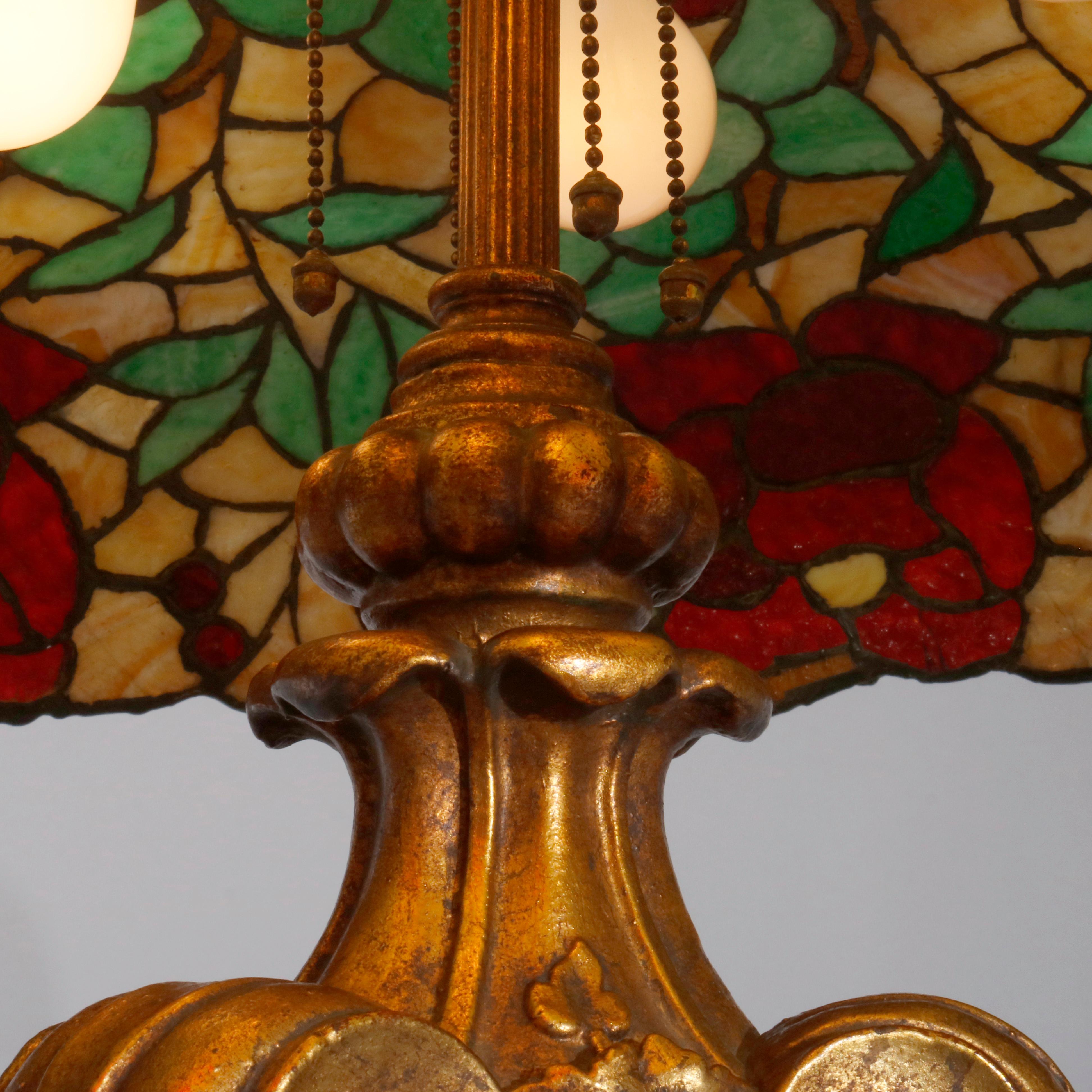 Duffner & Kimberley School Leaded Glass and Gilt Bronzed Floor Lamp, circa 1920 4