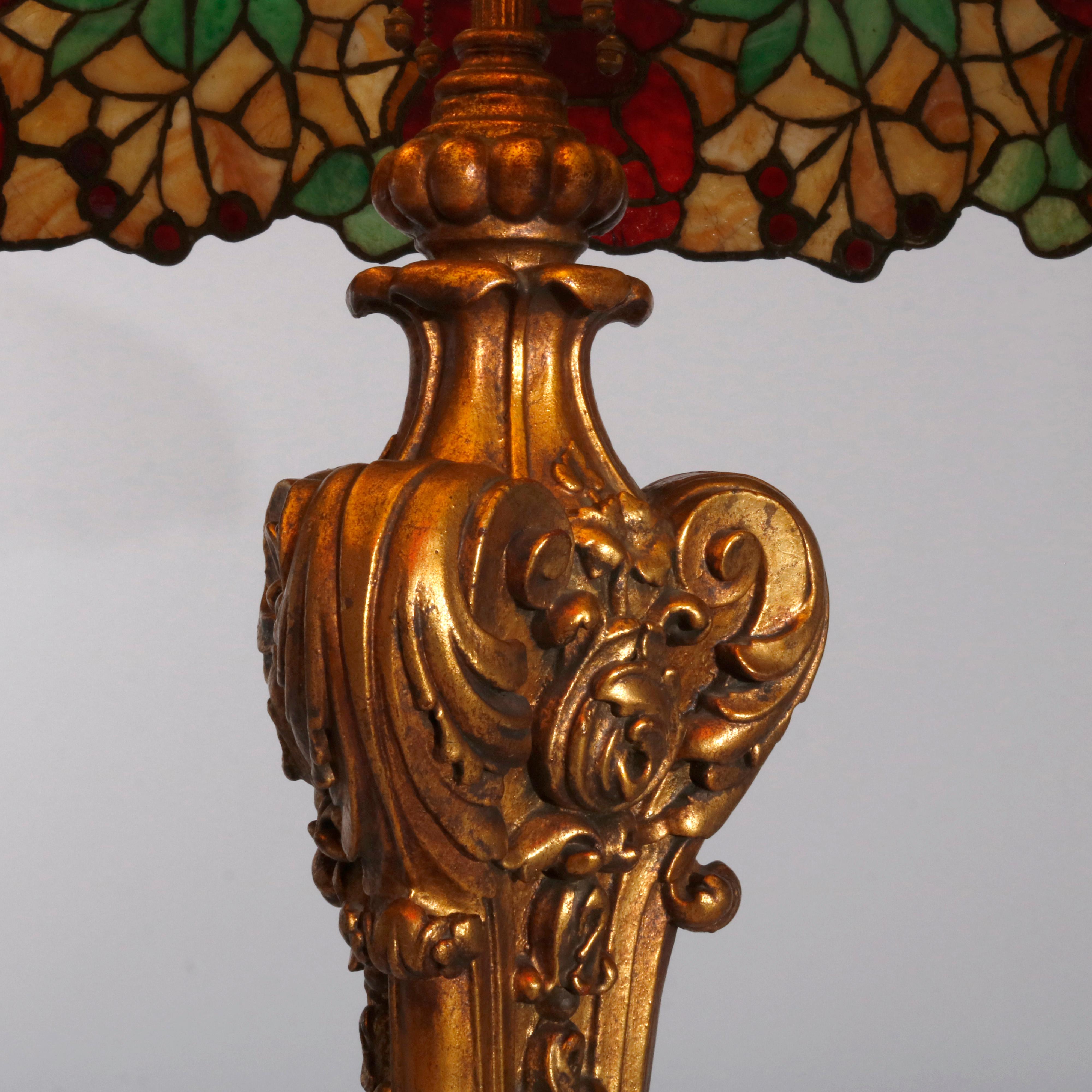 American Duffner & Kimberley School Leaded Glass and Gilt Bronzed Floor Lamp, circa 1920