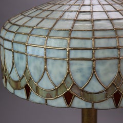 Antique Duffner & Kimberly Bronze, Stained & Dichroic Leaded Glass Table Lamp