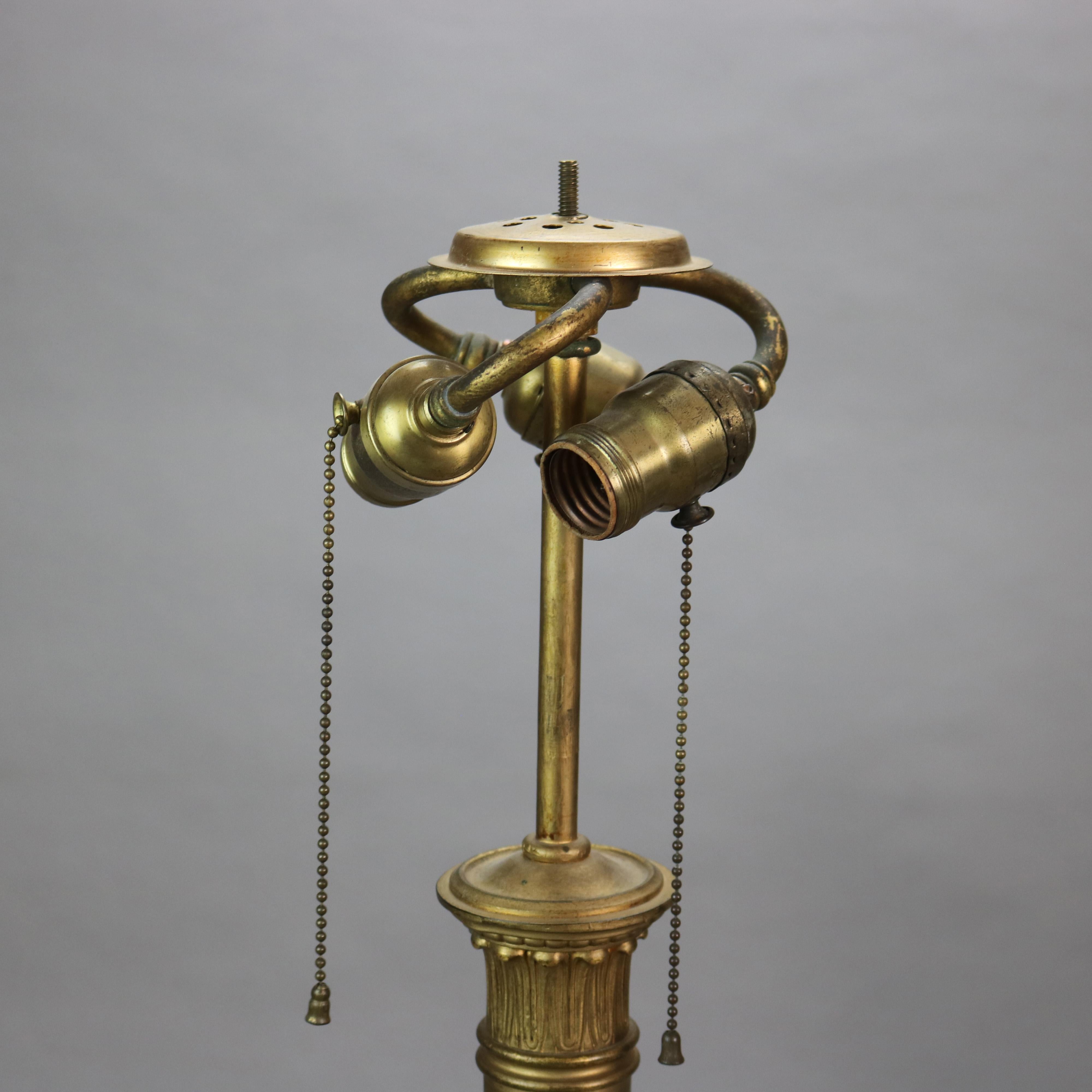Antique Duffner & Kimberly Bronze, Stained & Dichroic Leaded Glass Table Lamp In Good Condition In Big Flats, NY