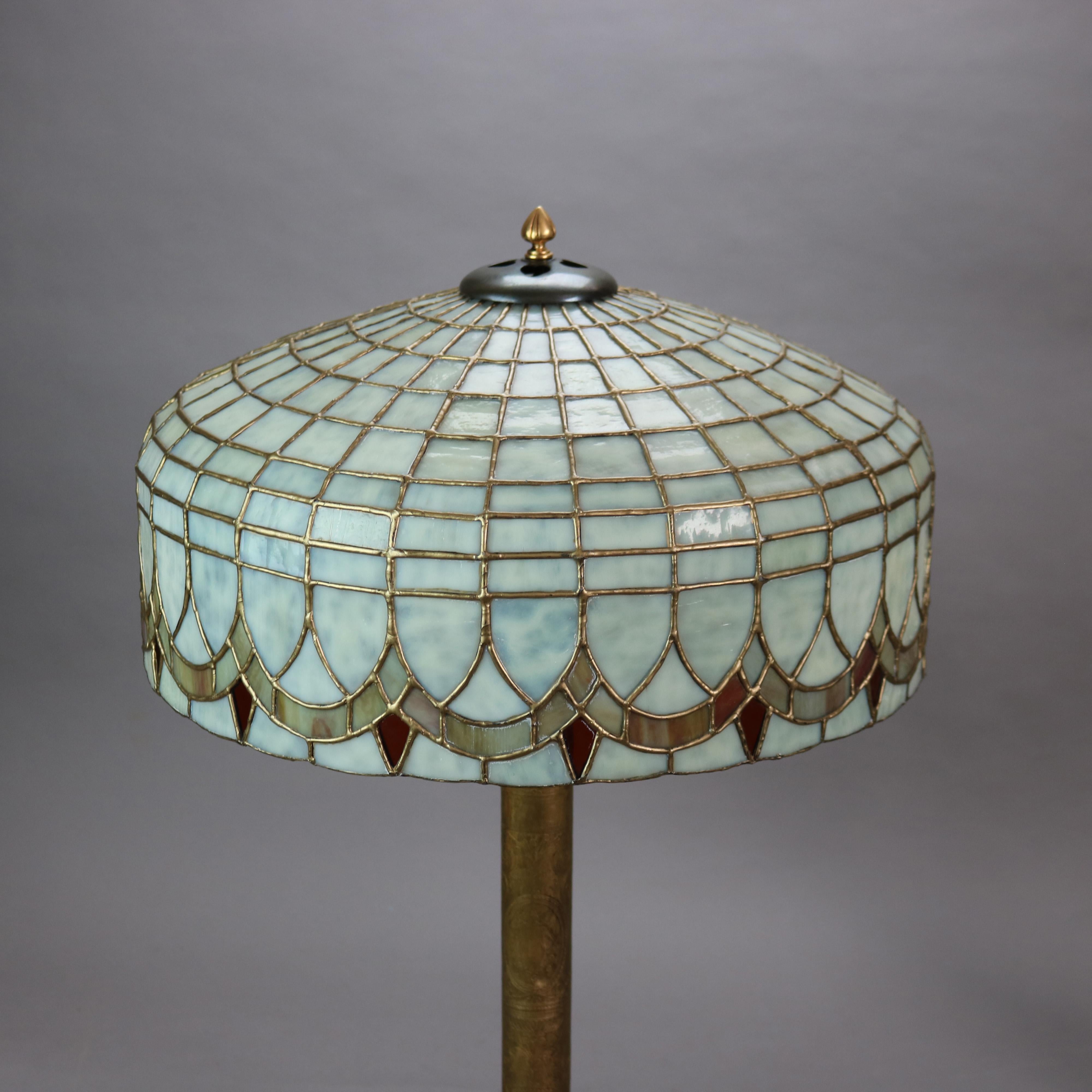 Antique Duffner & Kimberly Bronze, Stained & Dichroic Leaded Glass Table Lamp 2