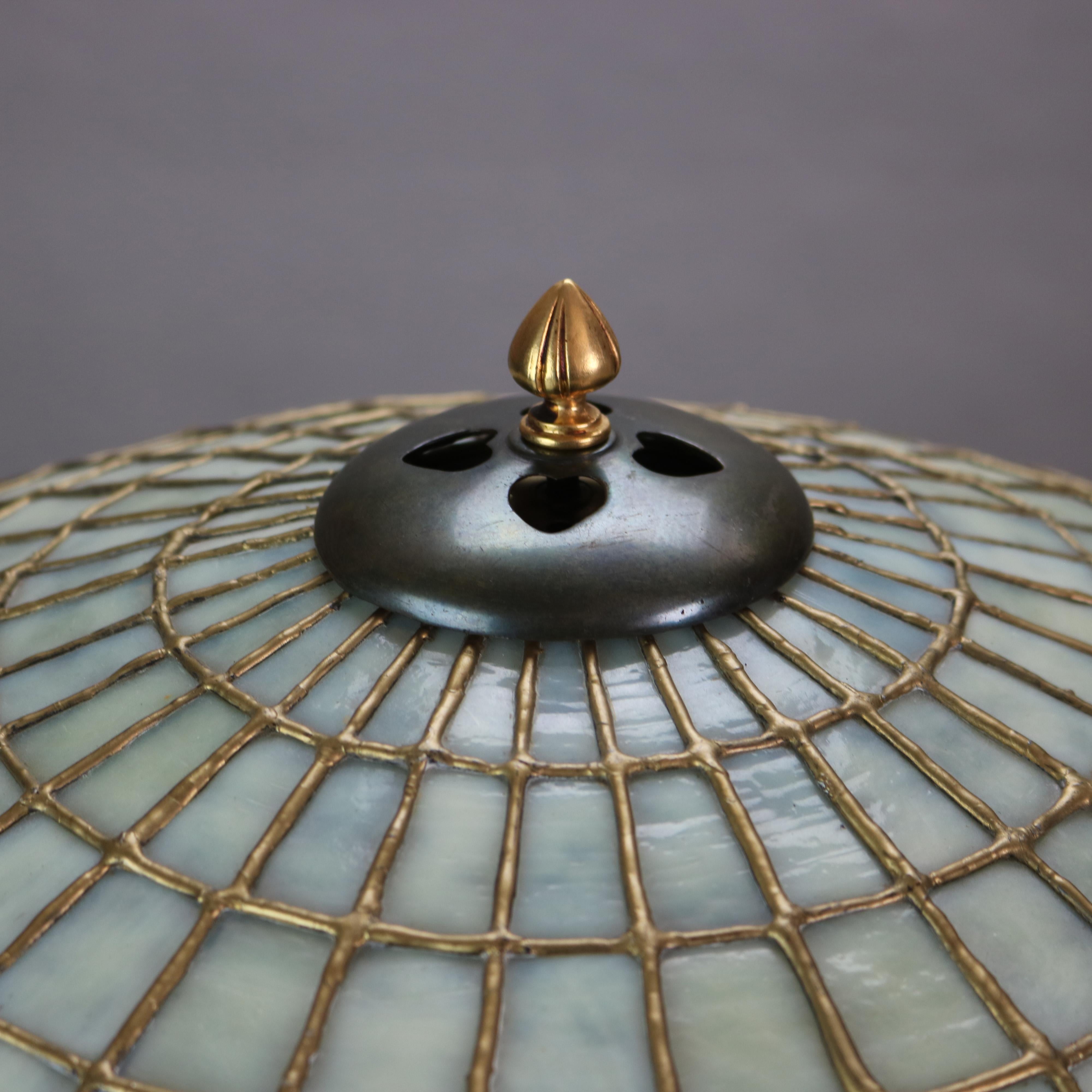 Antique Duffner & Kimberly Bronze, Stained & Dichroic Leaded Glass Table Lamp 3