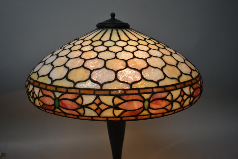 Art Deco Antique Duffner & Kimberly Leaded Glass Table Lamp For Sale
