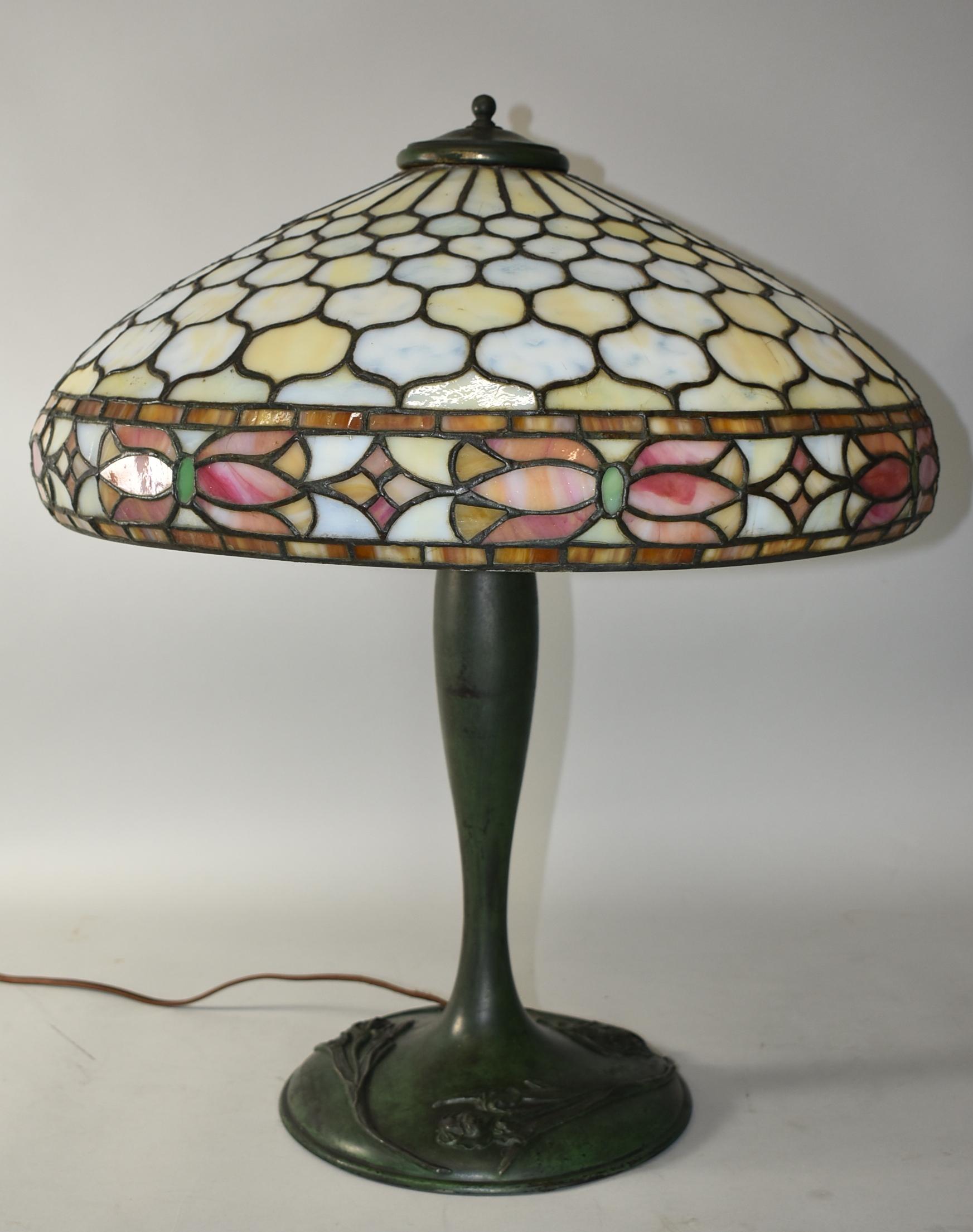 North American Antique Duffner & Kimberly Leaded Glass Table Lamp