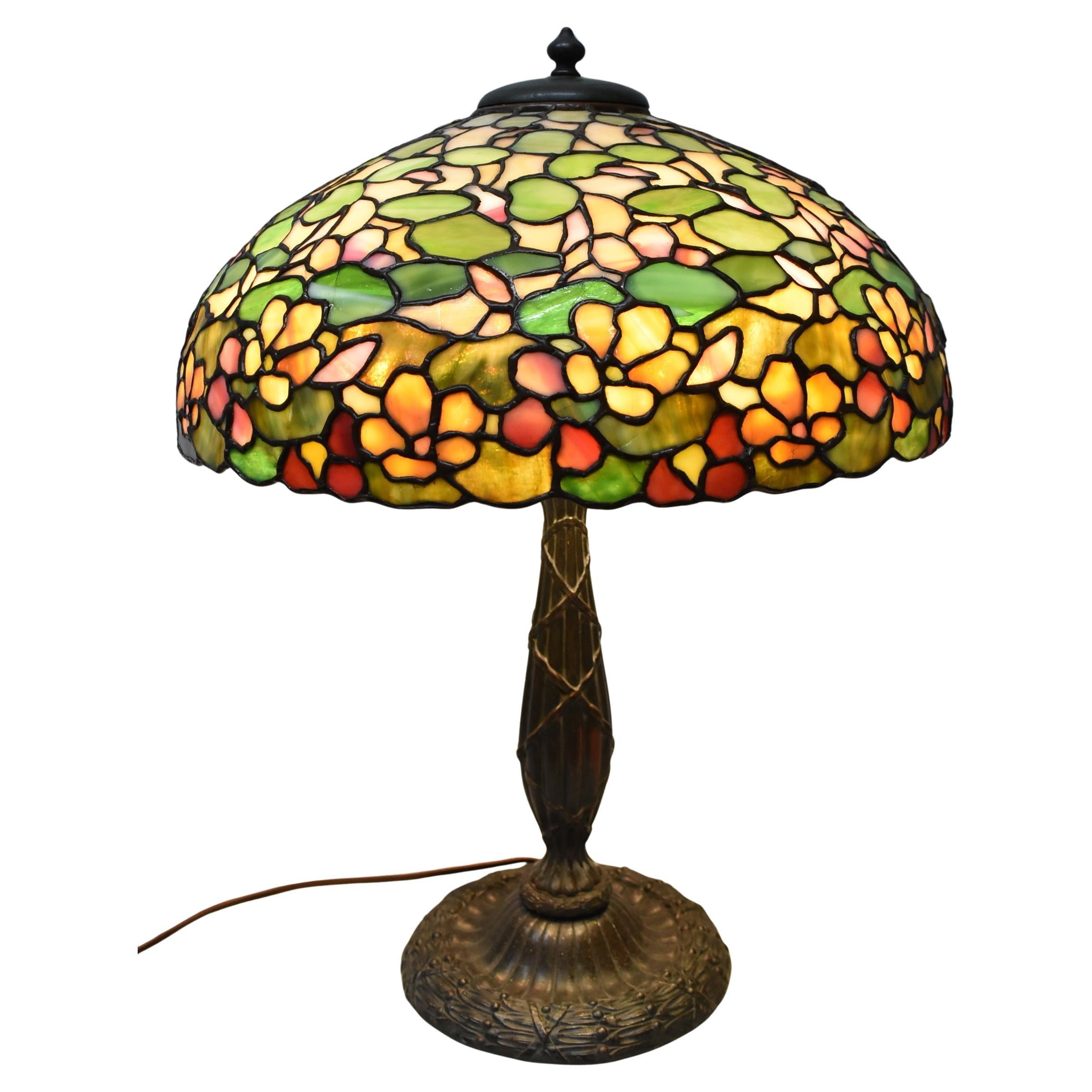 Antique Duffner 
Kimberly Nasturtium Leaded Glass Table Lamp For Sale