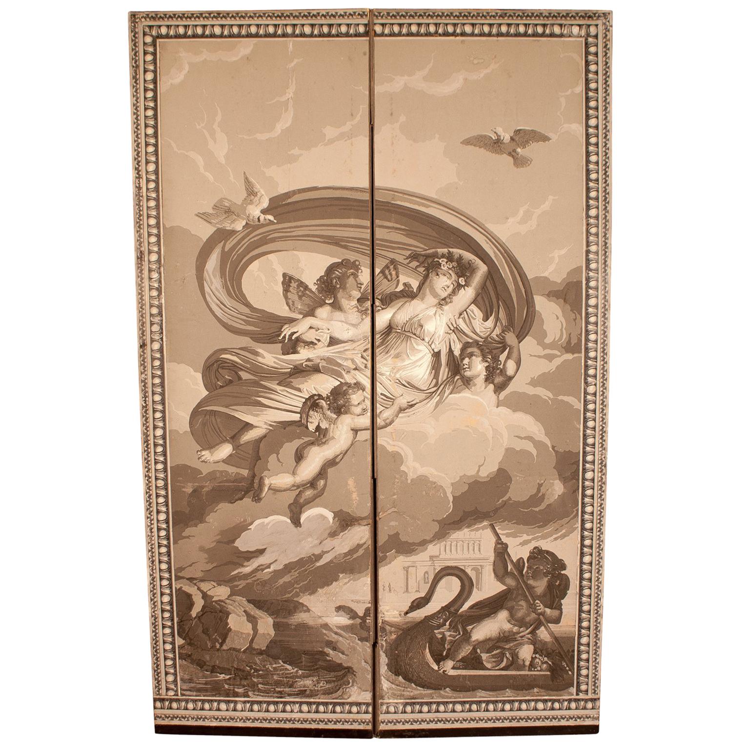 Antique Dufour Wood Block Wallpaper Screen, France, circa 1815