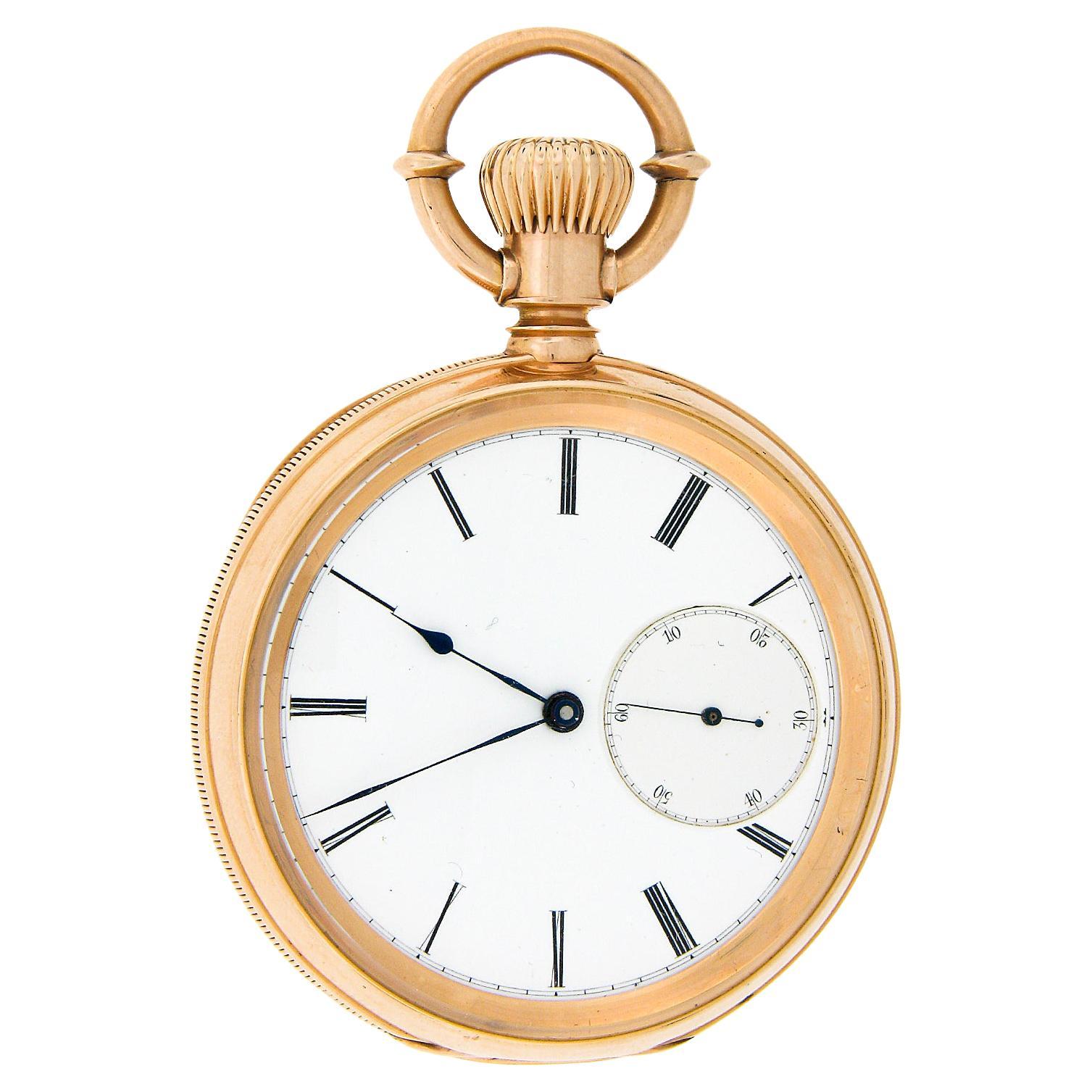 Antique Duhme Co. Large Pocket Watch in 18k Rosy Yellow Gold Open Face Case