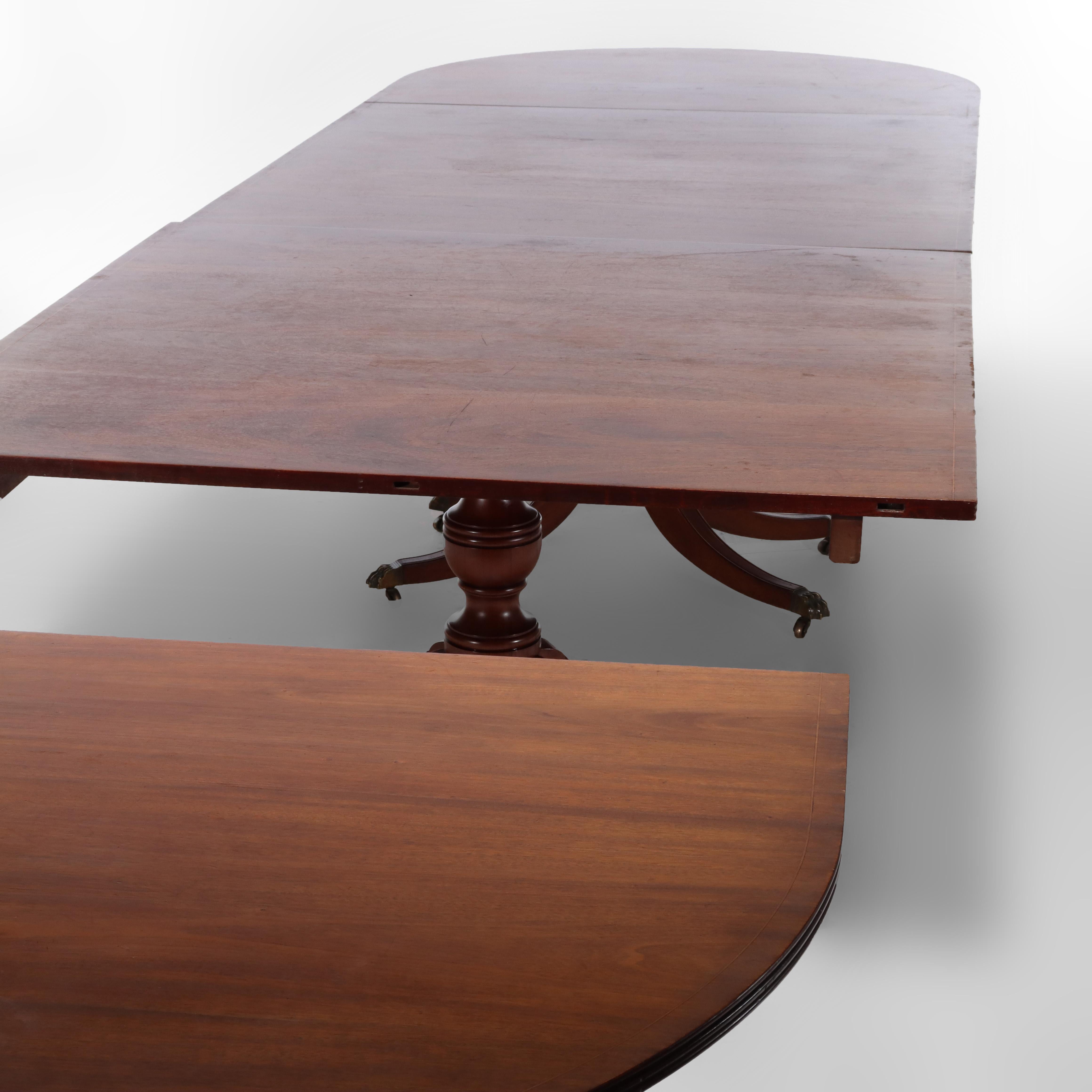 Antique Duncan & Phyfe 14' Mahogany Fur-Piece Pedestal Banquet Table For Sale 10