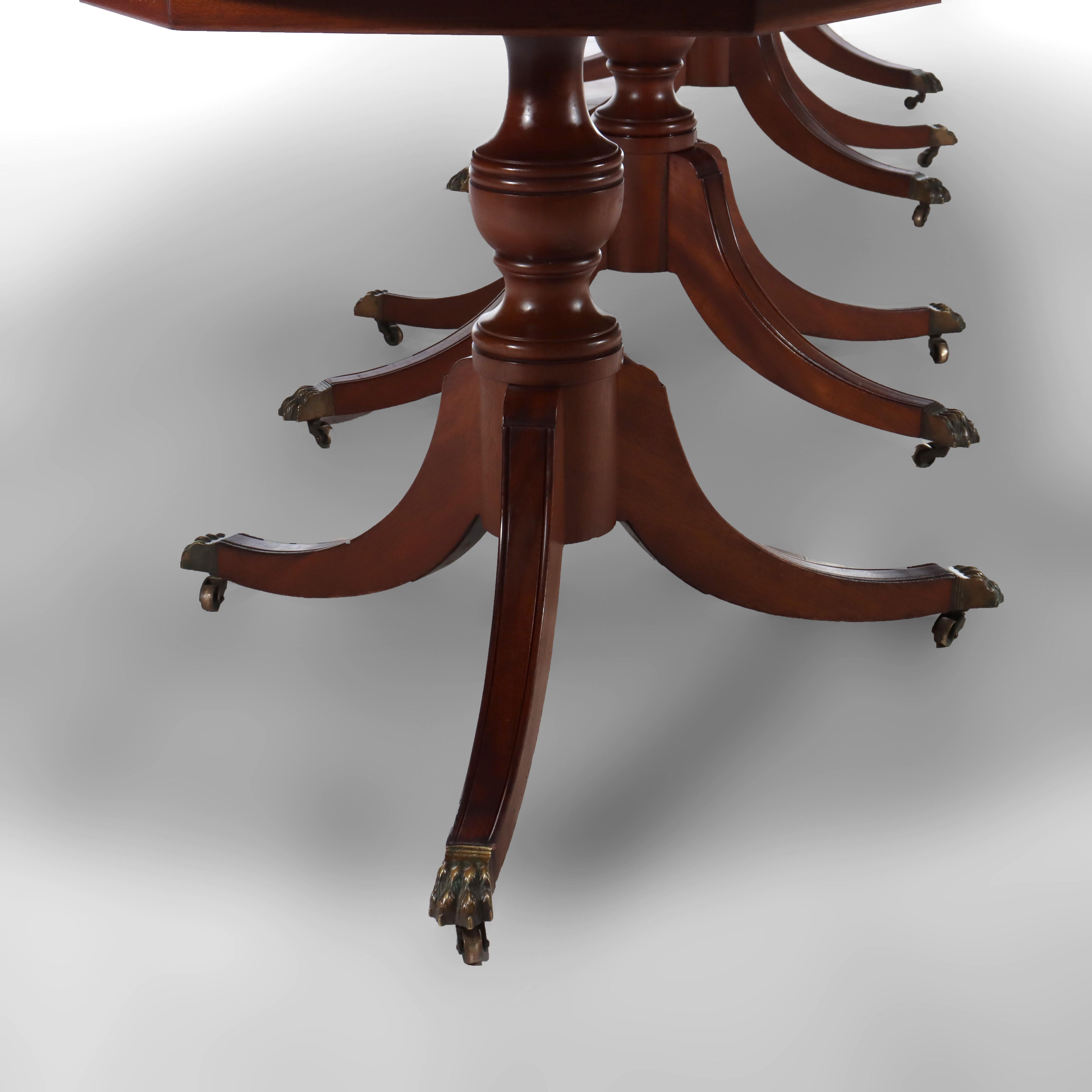 Antique Duncan & Phyfe 14' Mahogany Fur-Piece Pedestal Banquet Table In Good Condition For Sale In Big Flats, NY