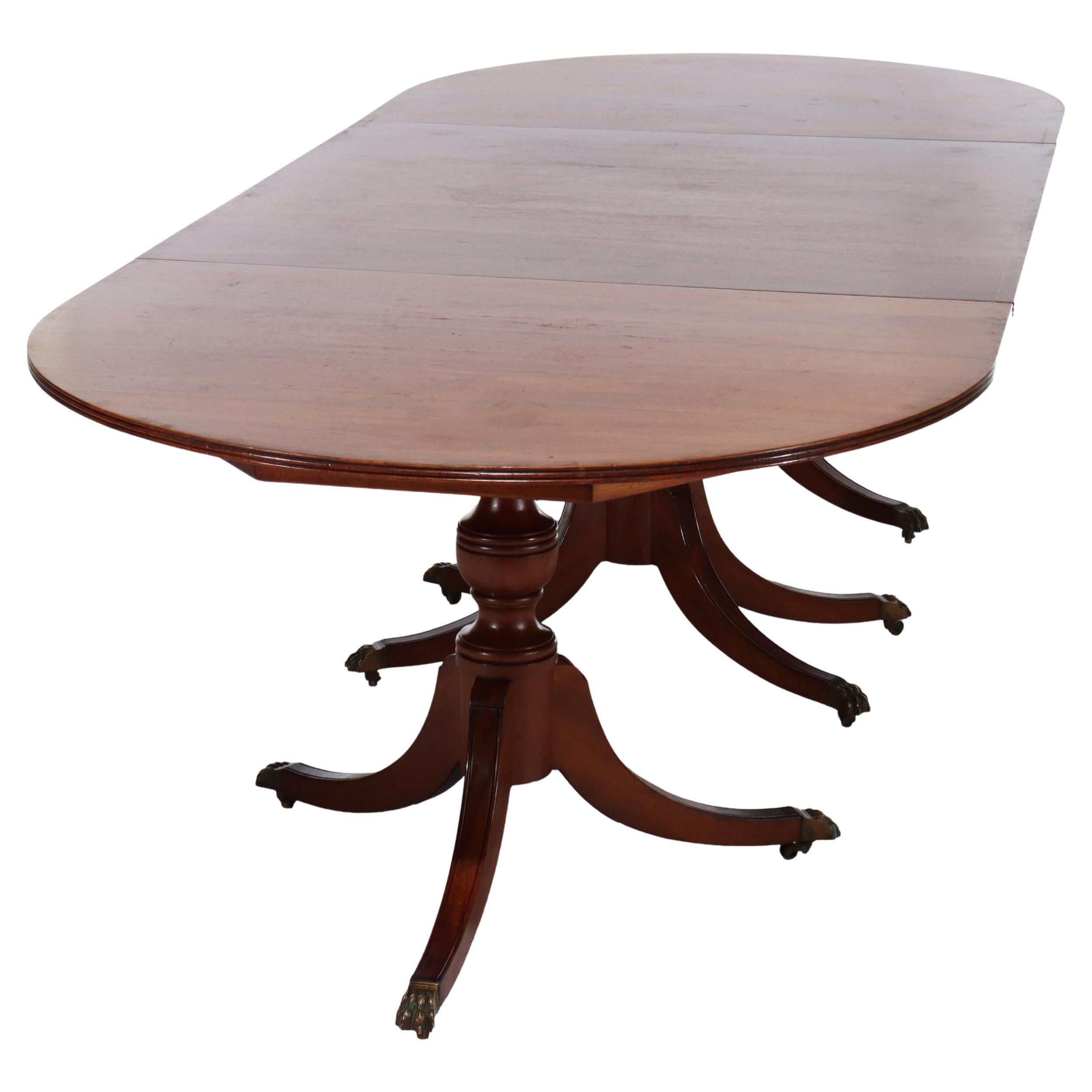 Antique Duncan & Phyfe 14' Mahogany Fur-Piece Pedestal Banquet Table For Sale