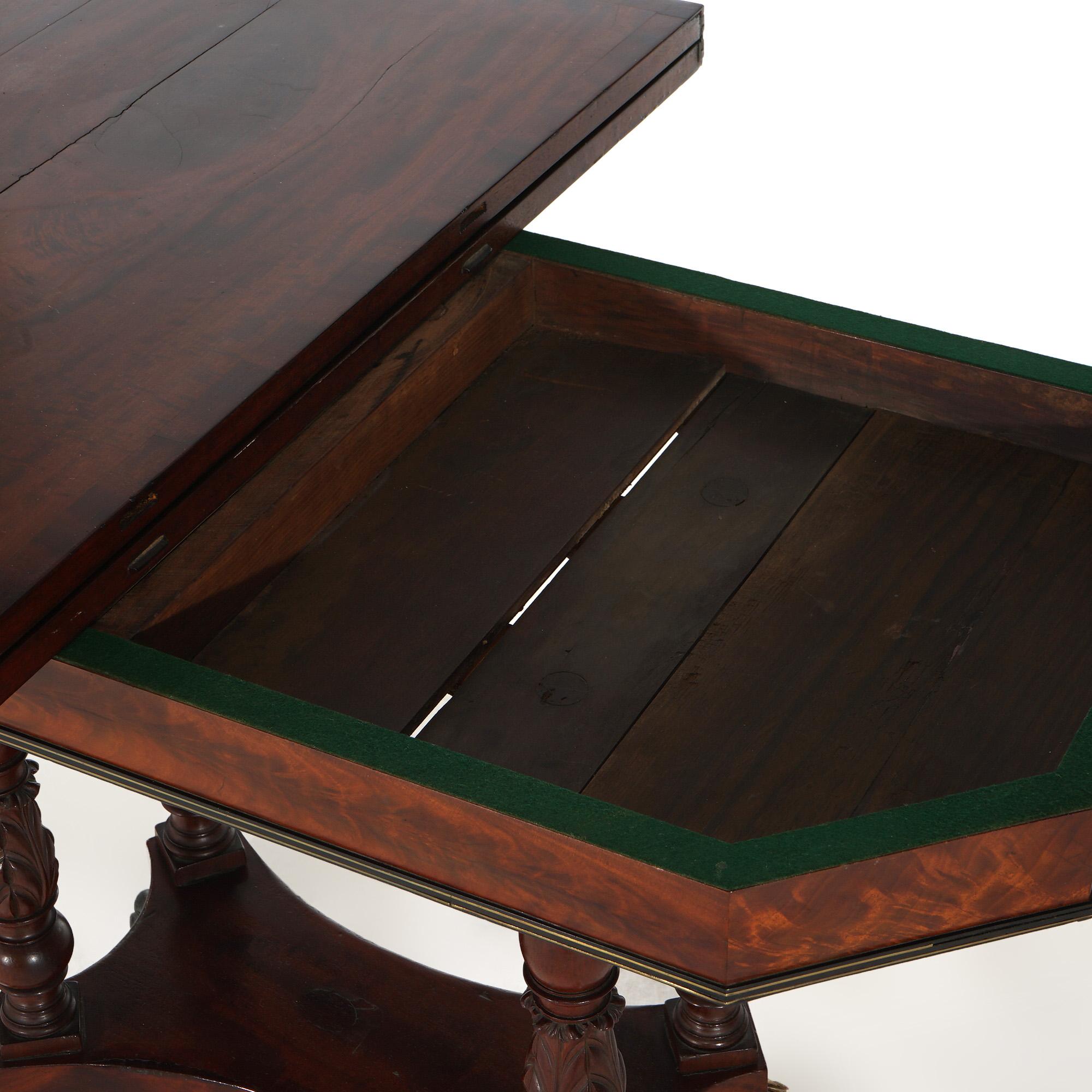 Antique Duncan Phyfe Carved Banded & Gilt Flame Mahogany Game Table 7