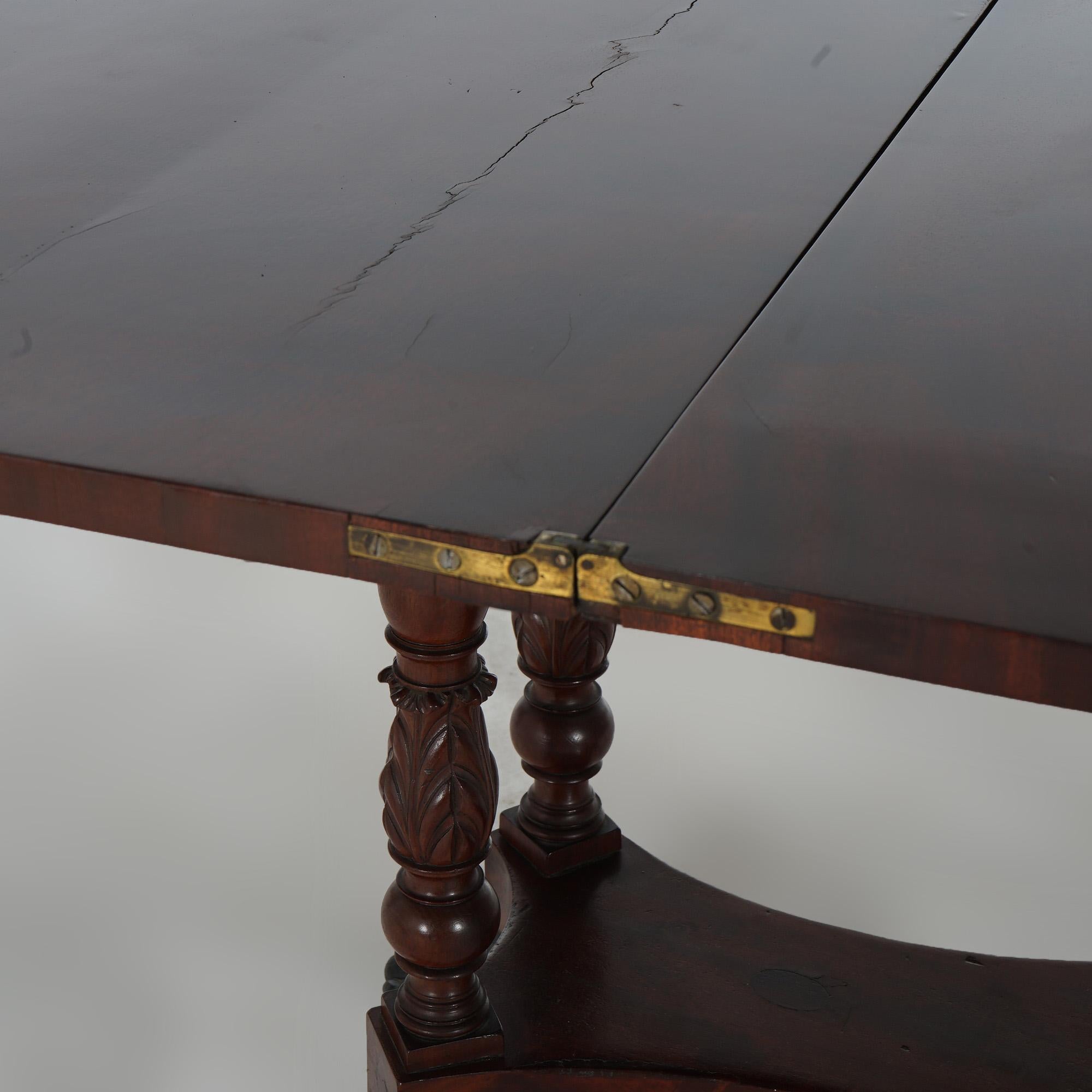 Antique Duncan Phyfe Carved Banded & Gilt Flame Mahogany Game Table 9