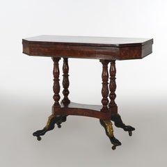 Antique Duncan Phyfe Carved Banded & Gilt Flame Mahogany Game Table