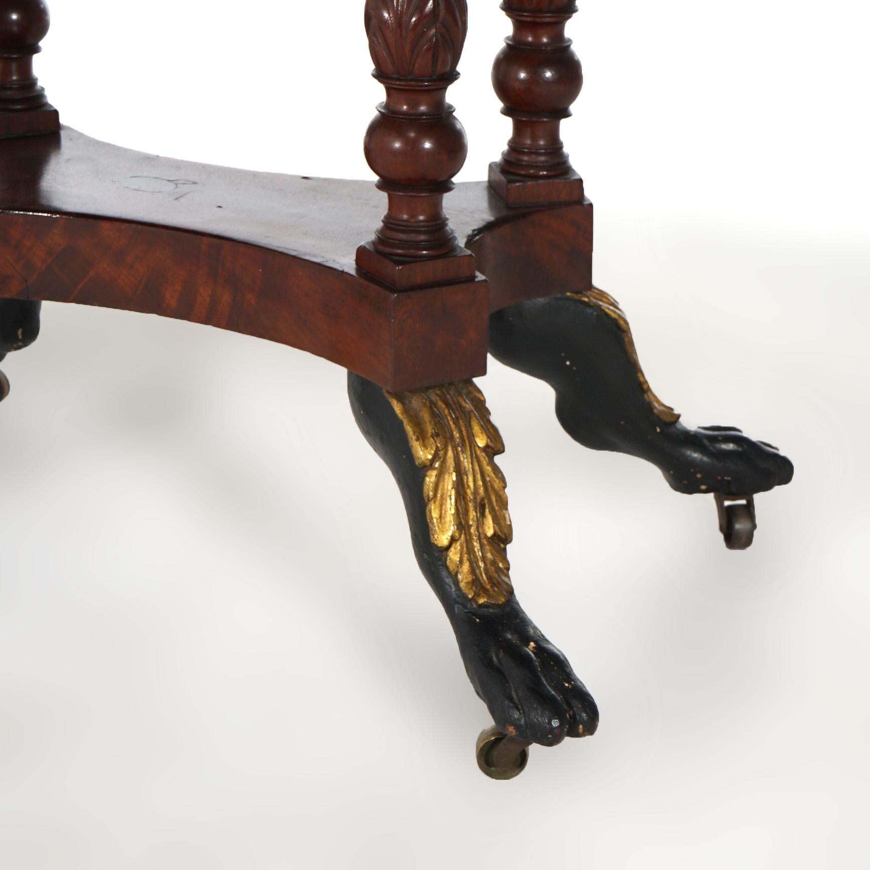 Antique Duncan Phyfe Carved Banded & Gilt Flame Mahogany Game Table In Good Condition In Big Flats, NY