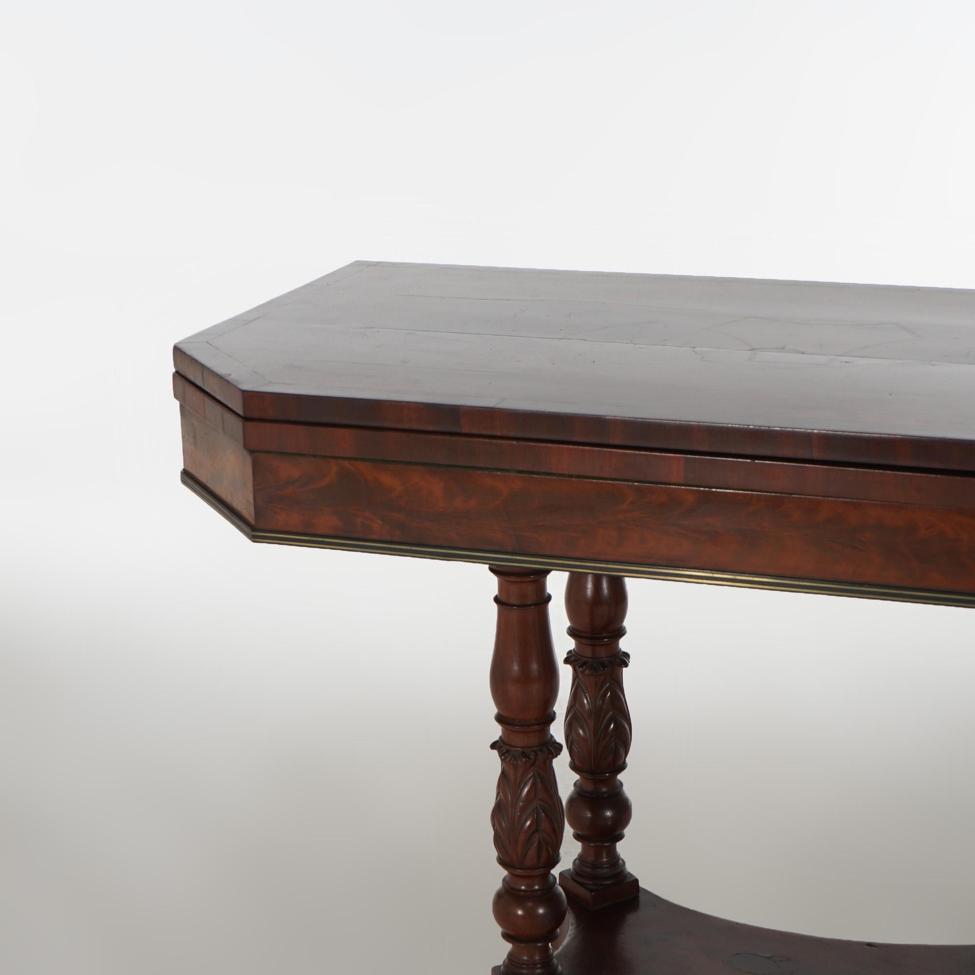 Antique Duncan Phyfe Carved Banded & Gilt Flame Mahogany Game Table 1
