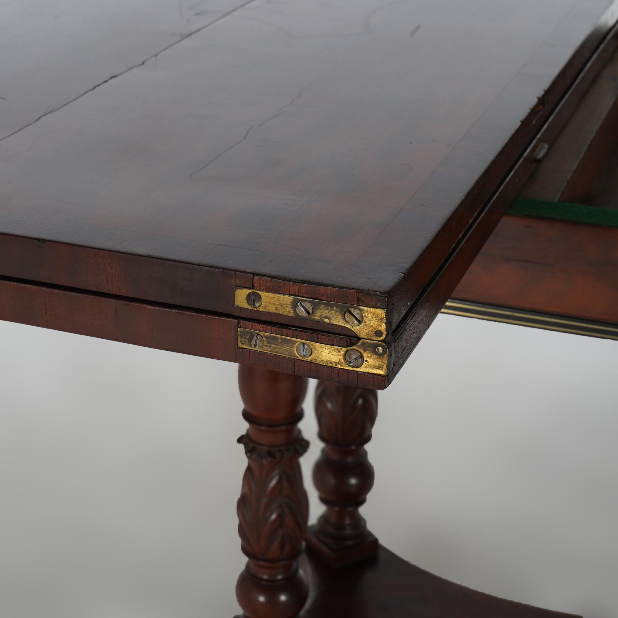 Antique Duncan Phyfe Carved Banded & Gilt Flame Mahogany Game Table 5