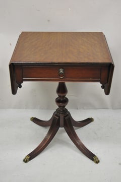 Antique Duncan Phyfe Pedestal Base Mahogany Dropleaf Pembroke Lamp Side Table