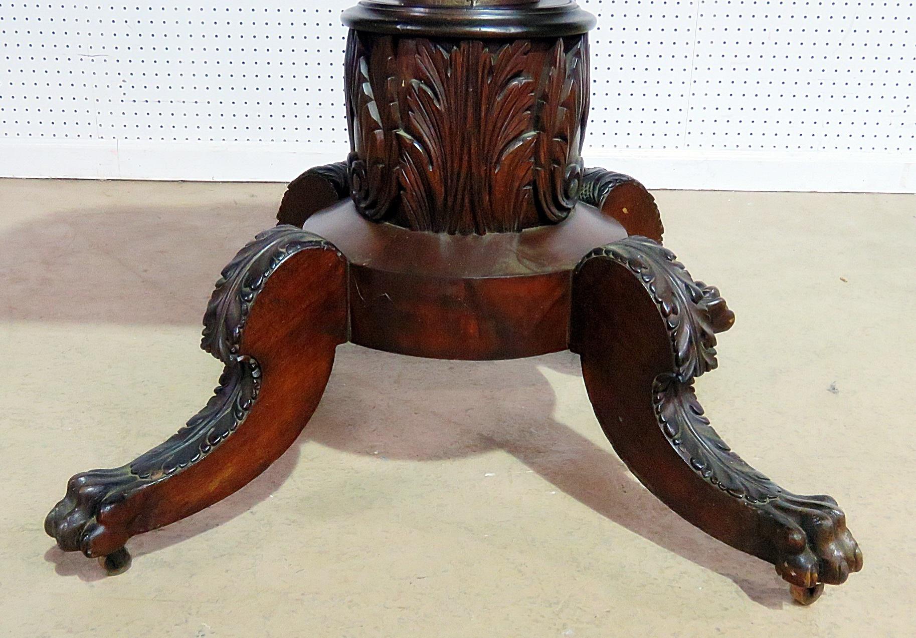 American Antique 1820s Solid Mahogany Carved Paw Foot Duncan Phyfe Style Card Table For Sale