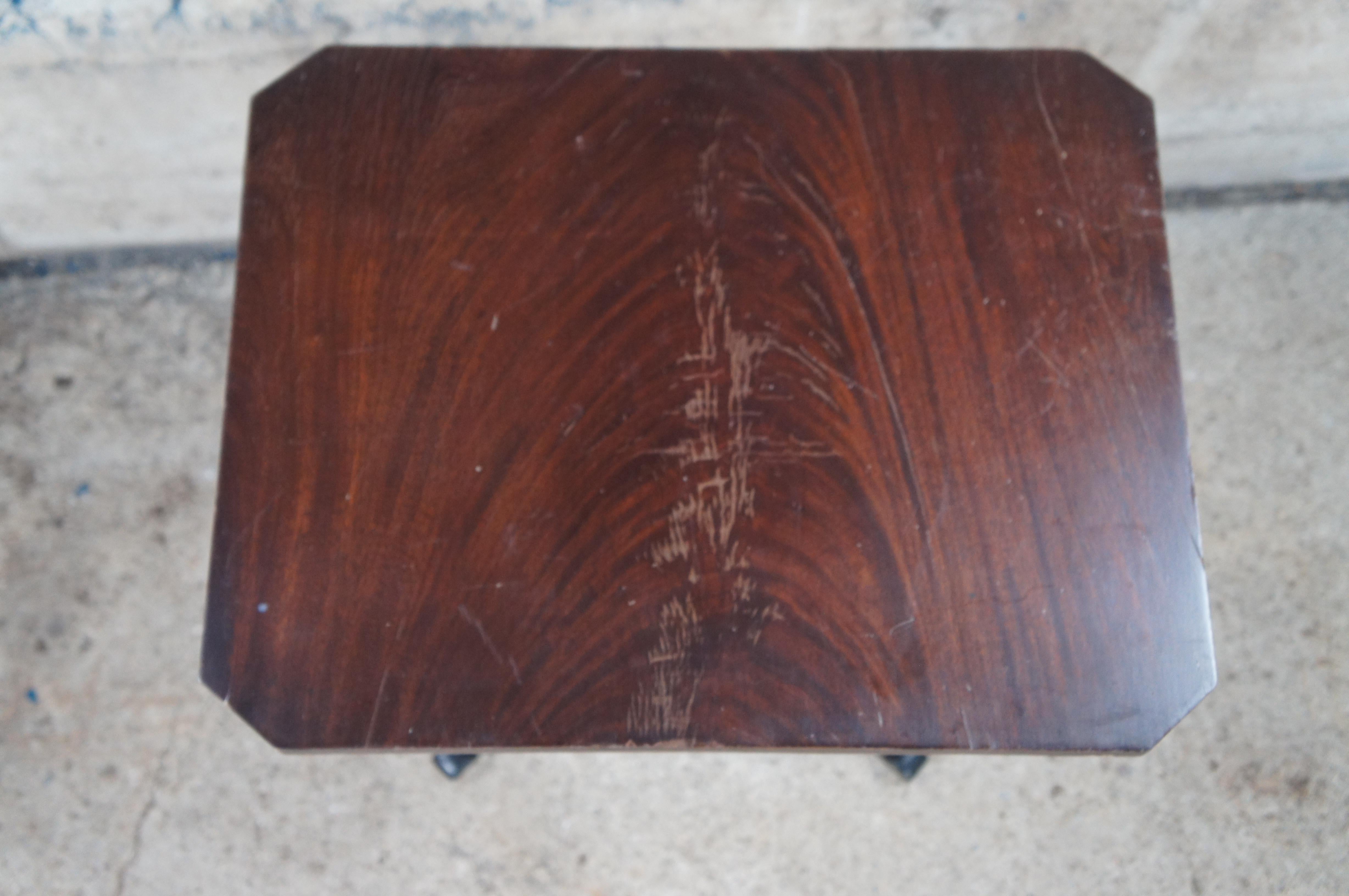 Antique Duncan Phyfe Style Crotch Mahogany & Ebony Lyre Pedestal Sewing Table In Fair Condition For Sale In Dayton, OH