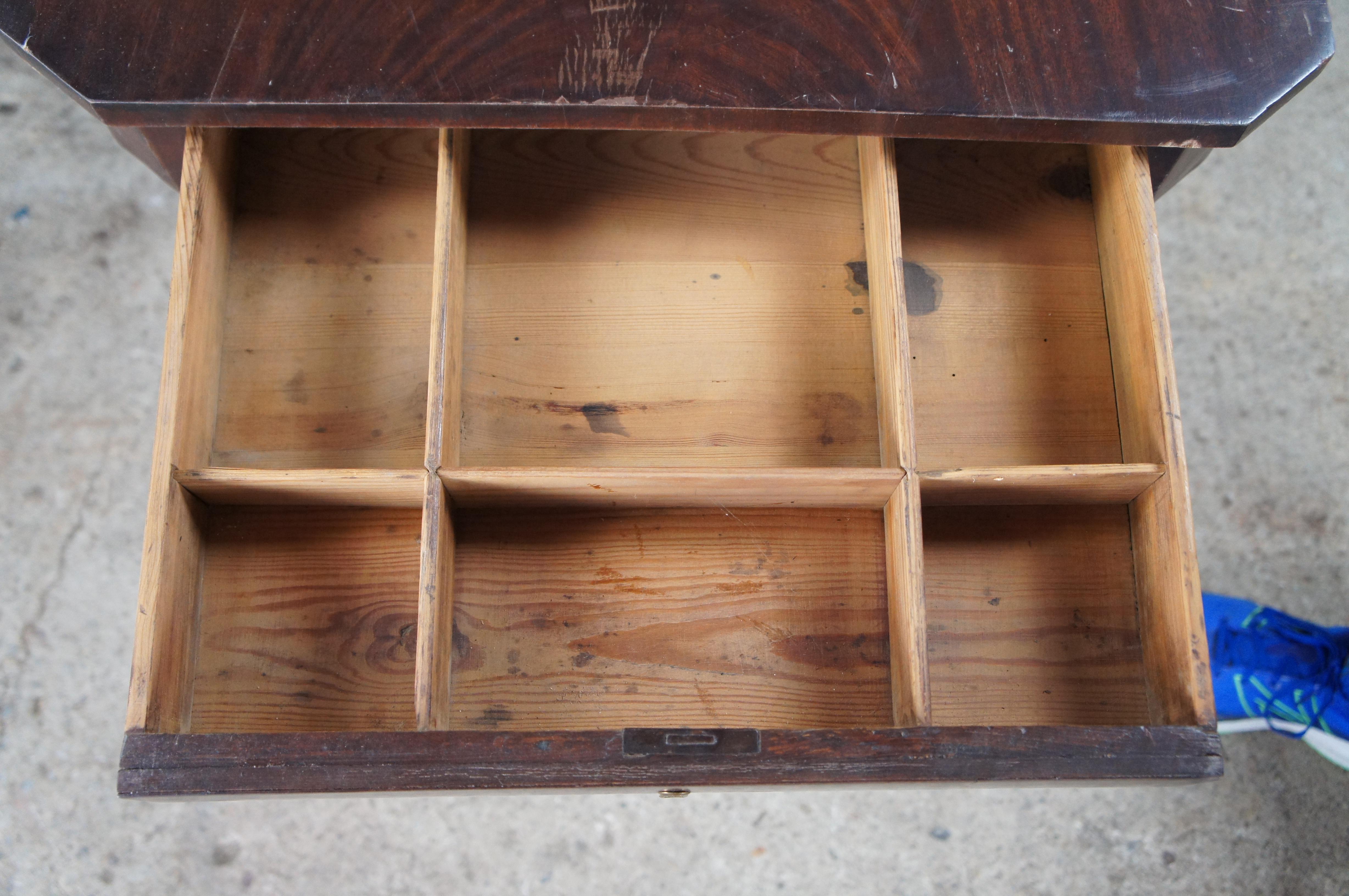 Antique Duncan Phyfe Style Crotch Mahogany & Ebony Lyre Pedestal Sewing Table For Sale 1