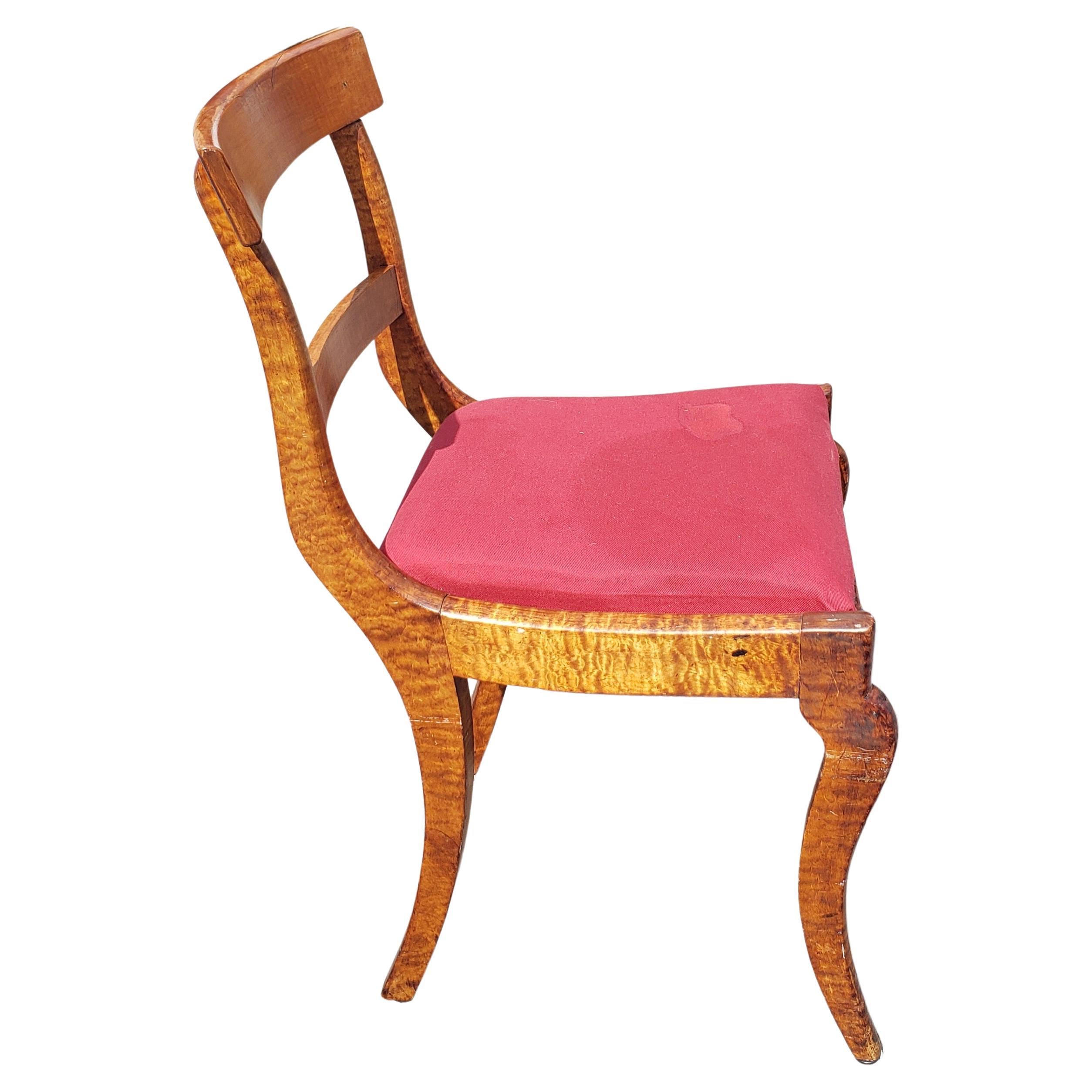 Victorian Antique Duncan Phyfe Tiger Maple Chair, Circa 1880s For Sale