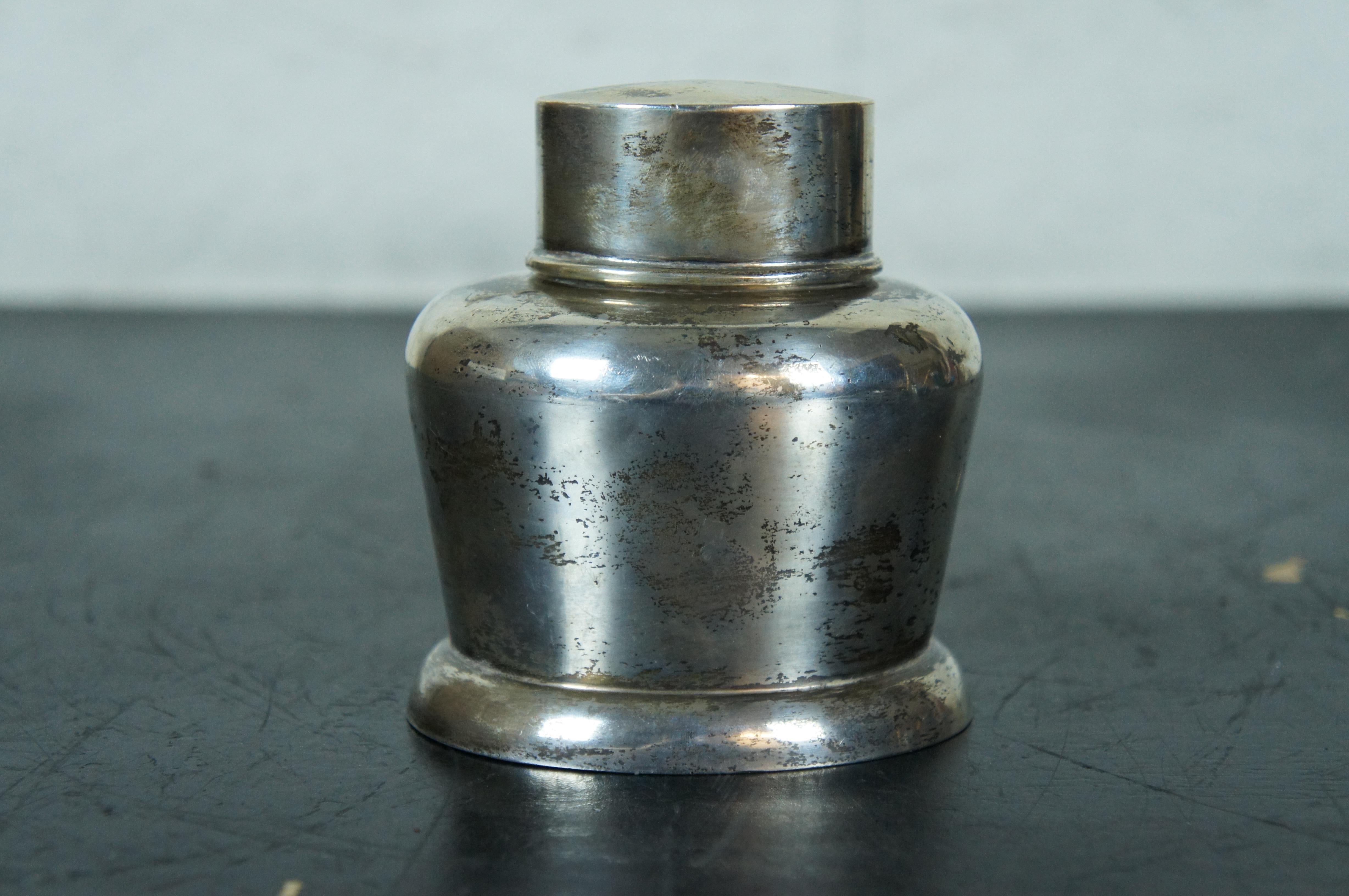 Antico 1912 Duncan & Scobbie Birmingham Sterling Silver Tea Canister Caddy 177g In condizioni discrete in vendita a Dayton, OH