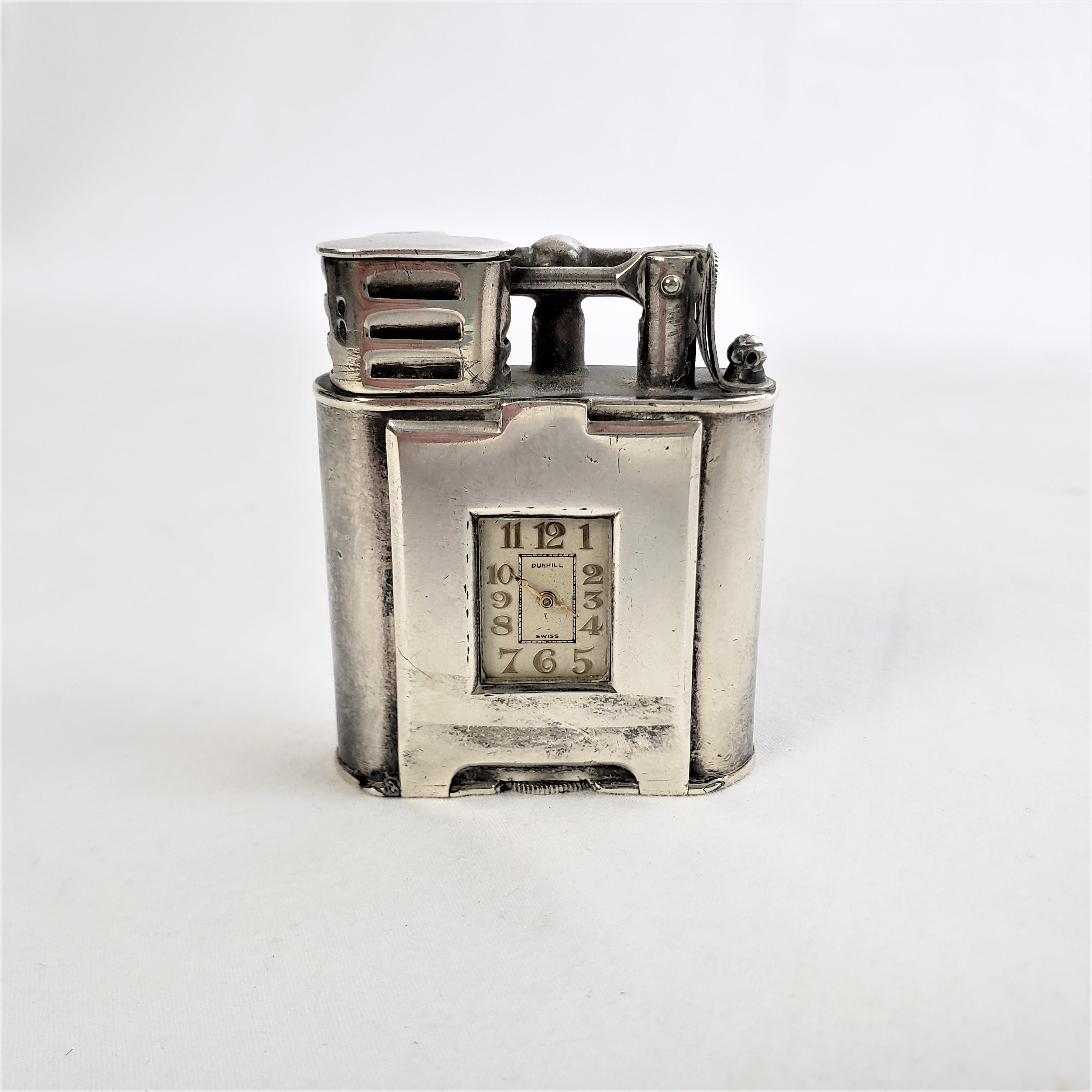 Art Deco Antique Dunhill Sterling Silver Swing Arm Sports Watch or Clock Pocket Lighter