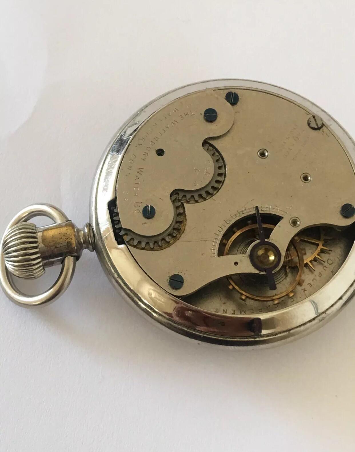 Antike Duplex Escapement Taschenuhr, signiert The Waterbury Watch Co. für Damen oder Herren im Angebot