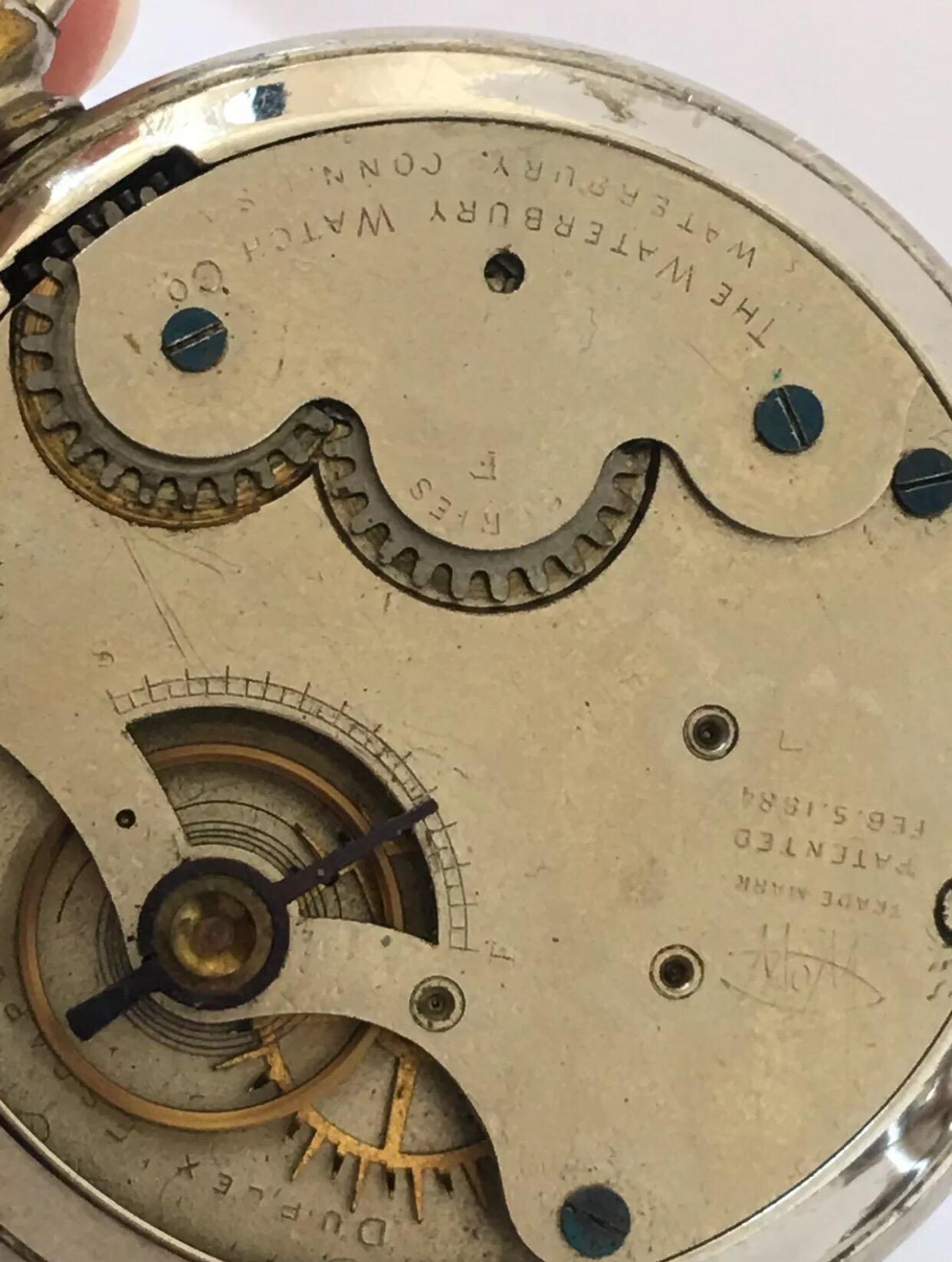 Antique Duplex Escapement Pocket Watch Signed The Waterbury Watch Co. In Fair Condition For Sale In Carlisle, GB