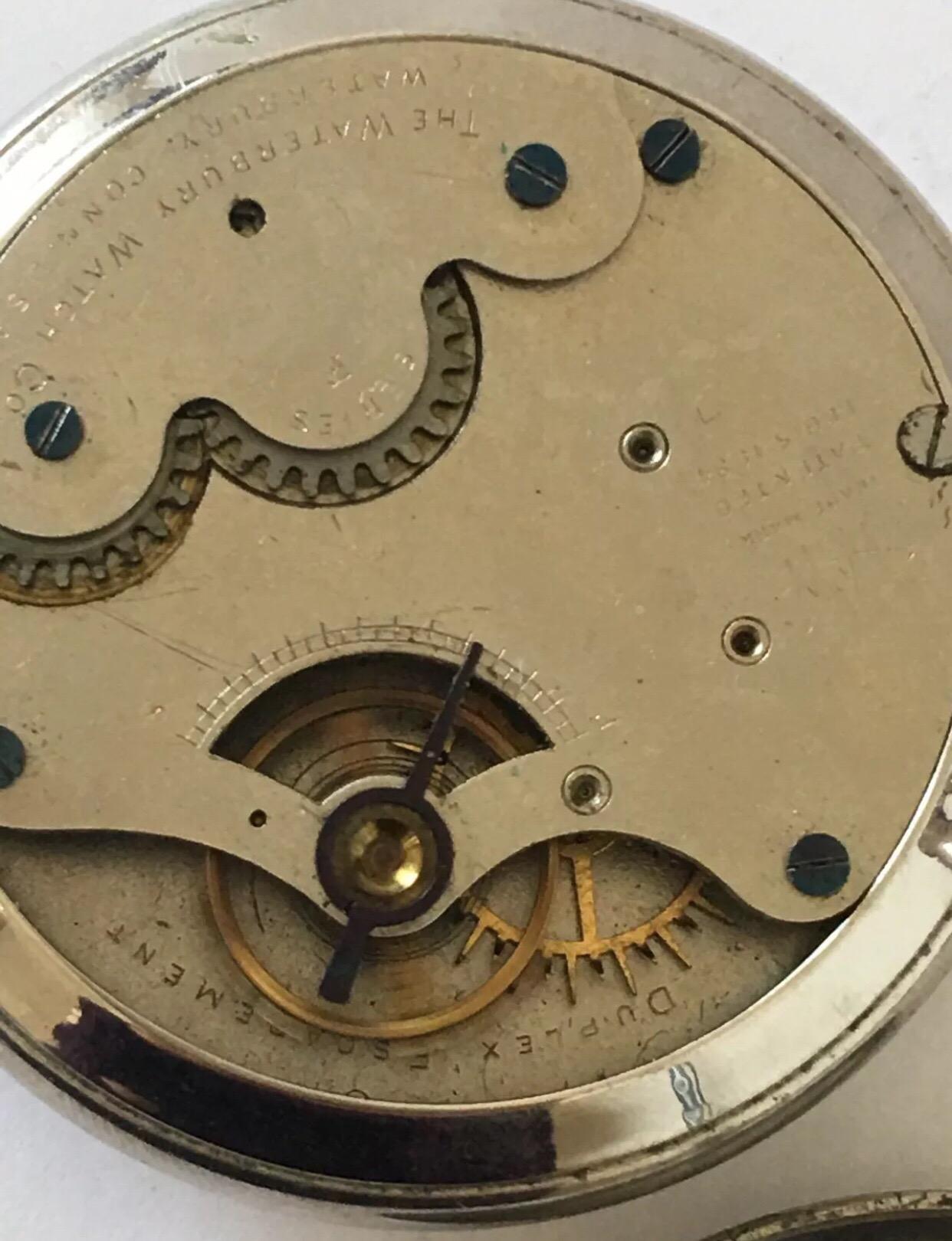 Antike Duplex Escapement Taschenuhr, signiert The Waterbury Watch Co. im Angebot 4