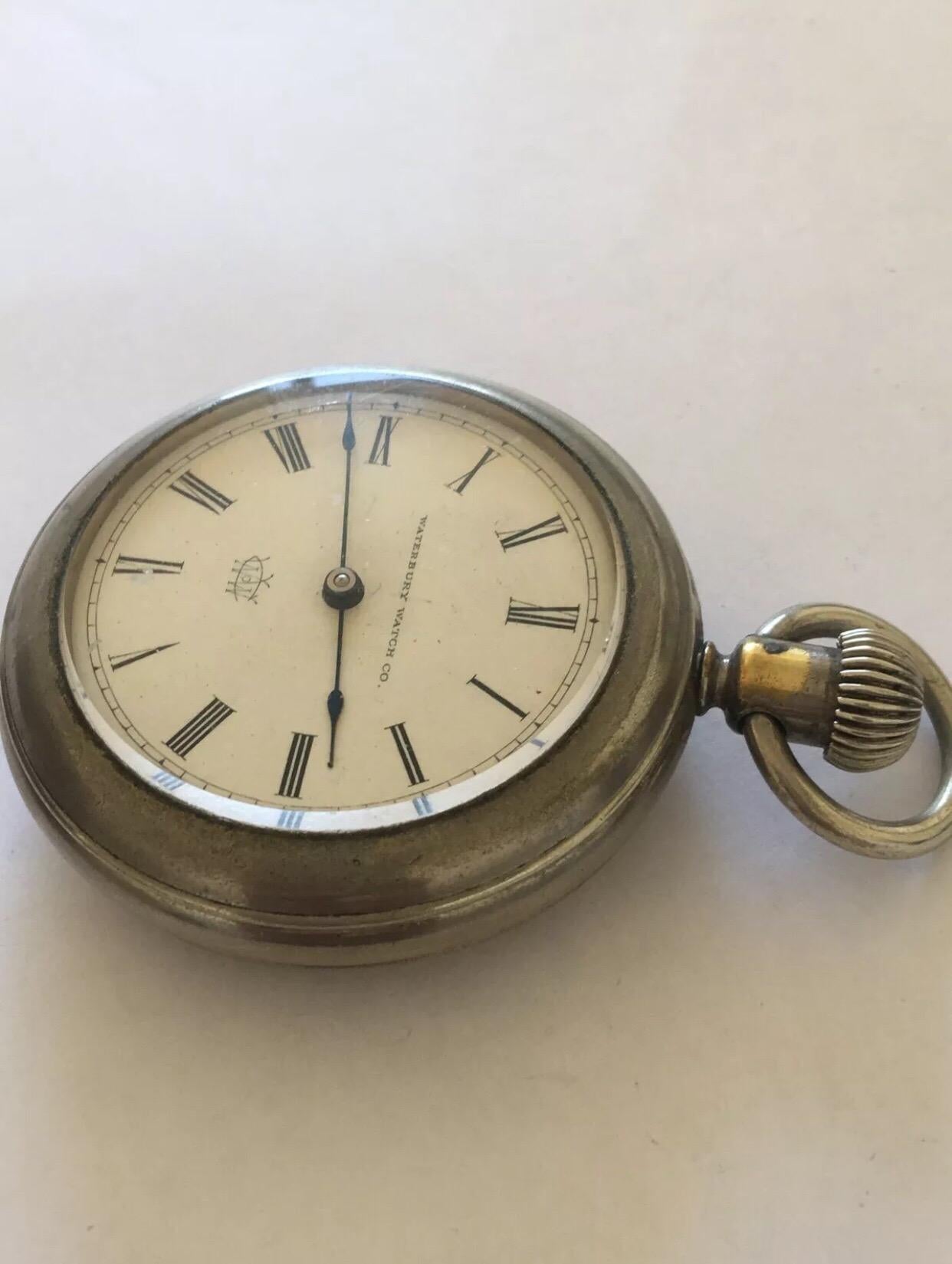 Antique Duplex Pocket Watch Signed Waterbury Watch Co. 4