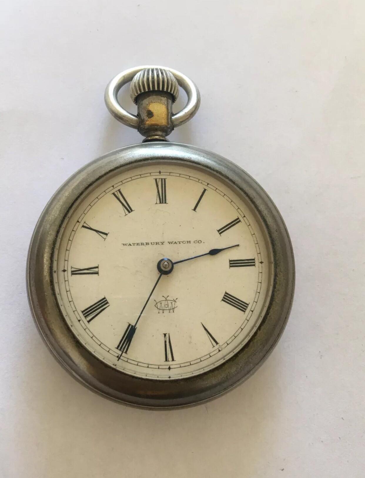 Antique Duplex Pocket Watch Signed Waterbury Watch Co. 5