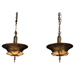 Antichi pendenti da soffitto in vetro opalino Duplexalite, America circa 1920