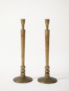 Antique Durch Heavy Brass Candlesticks