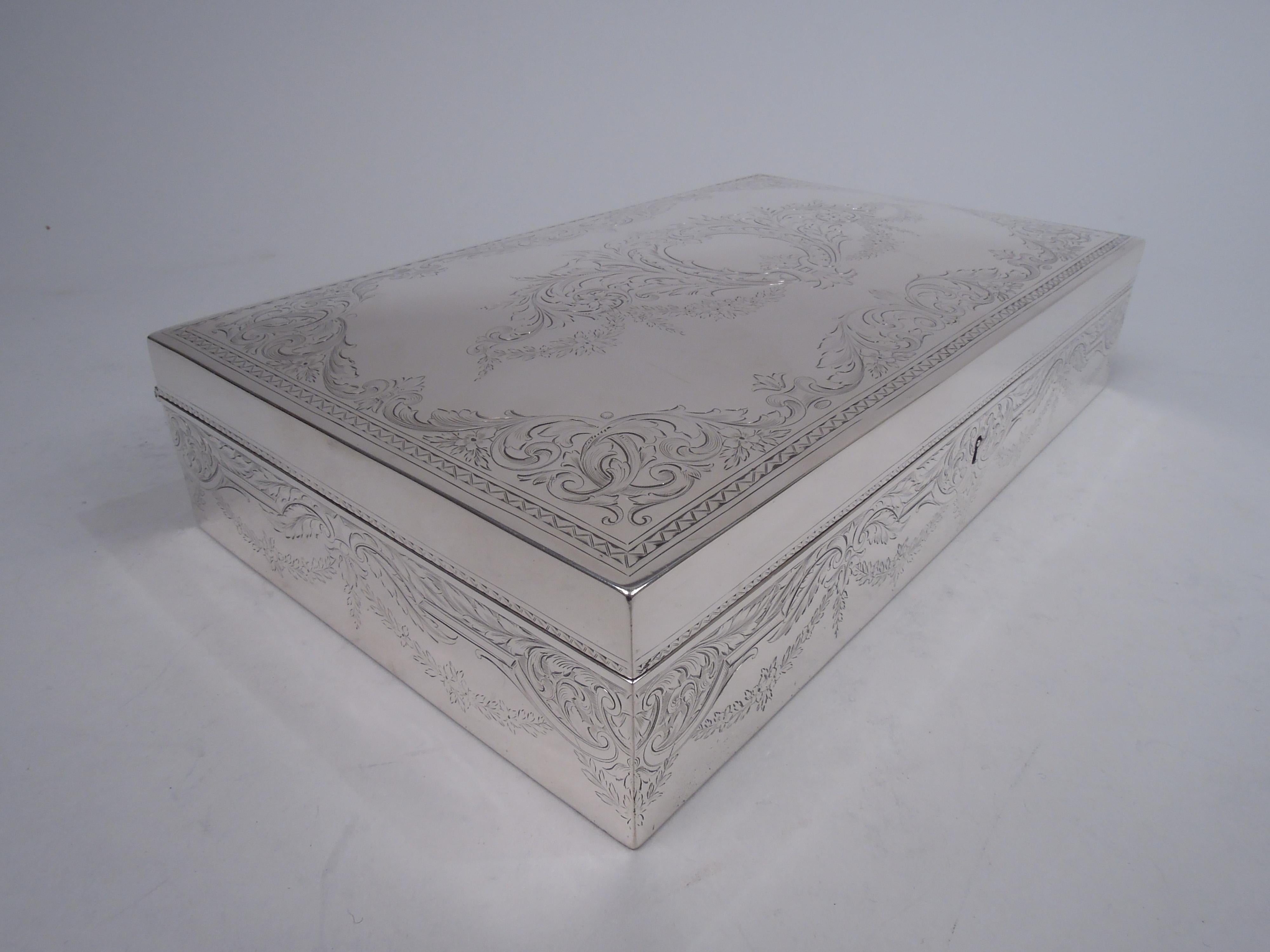 Antique Durgin American Edwardian Classical Sterling Silver Humidor 1