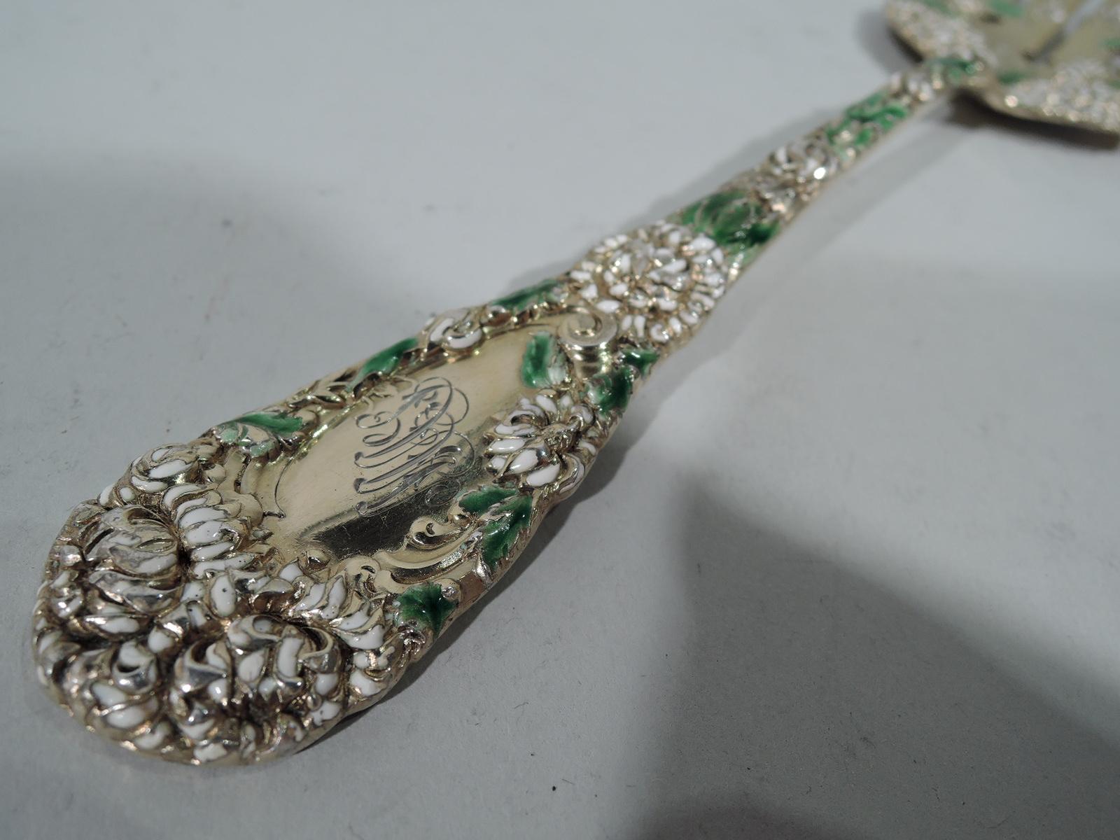 Japonisme Antique Durgin Chrysanthemum Gilt Sterling Silver and Enamel Fork