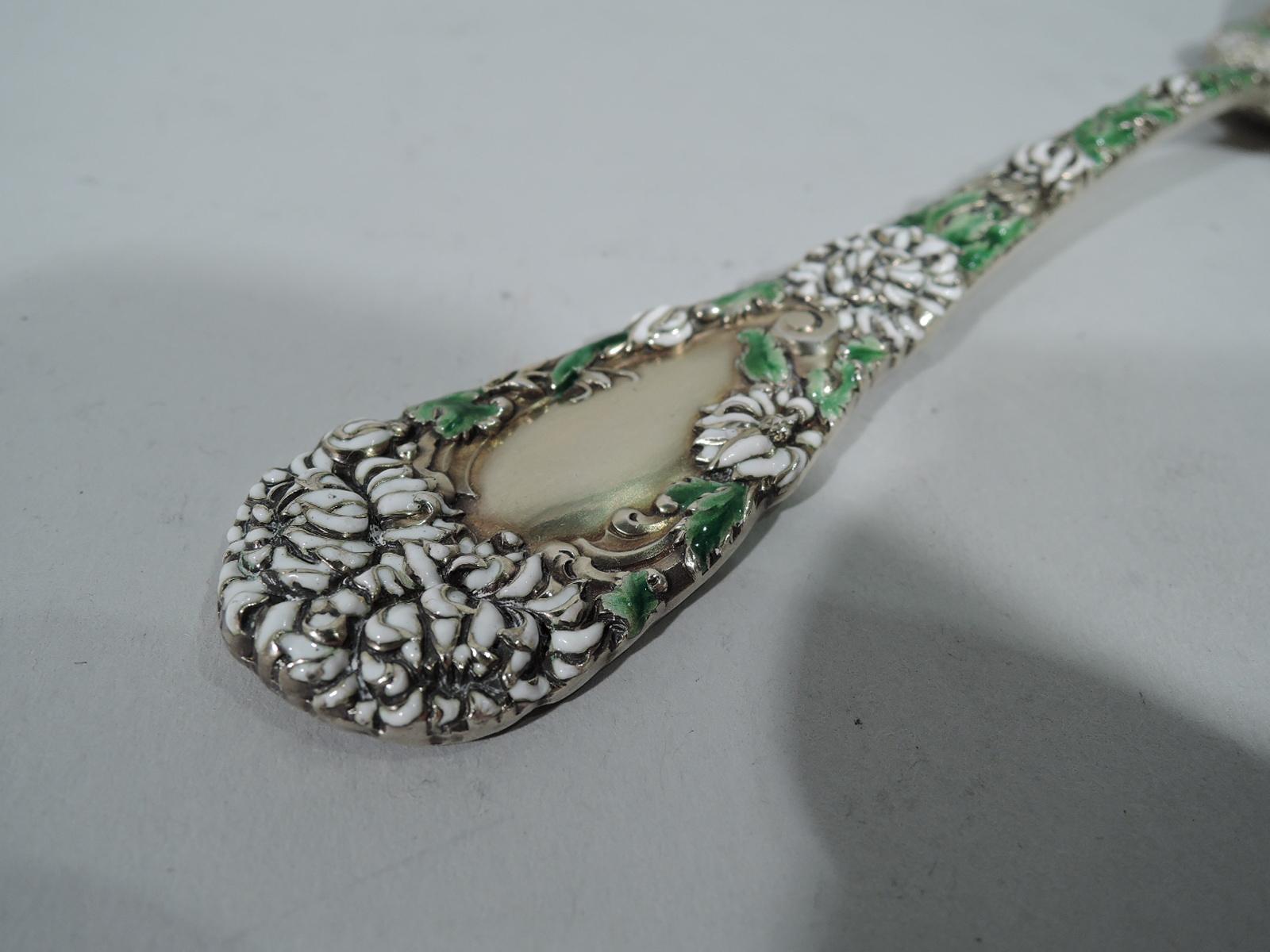 Japonisme Antique Durgin Chrysanthemum Gilt Sterling Silver & Enamel Buffet Fork