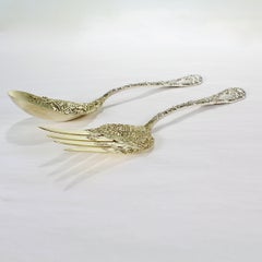 Antiguo Durgin Crisantemo Plata de Ley Tenedor y Cuchara Servidores de Ensalada