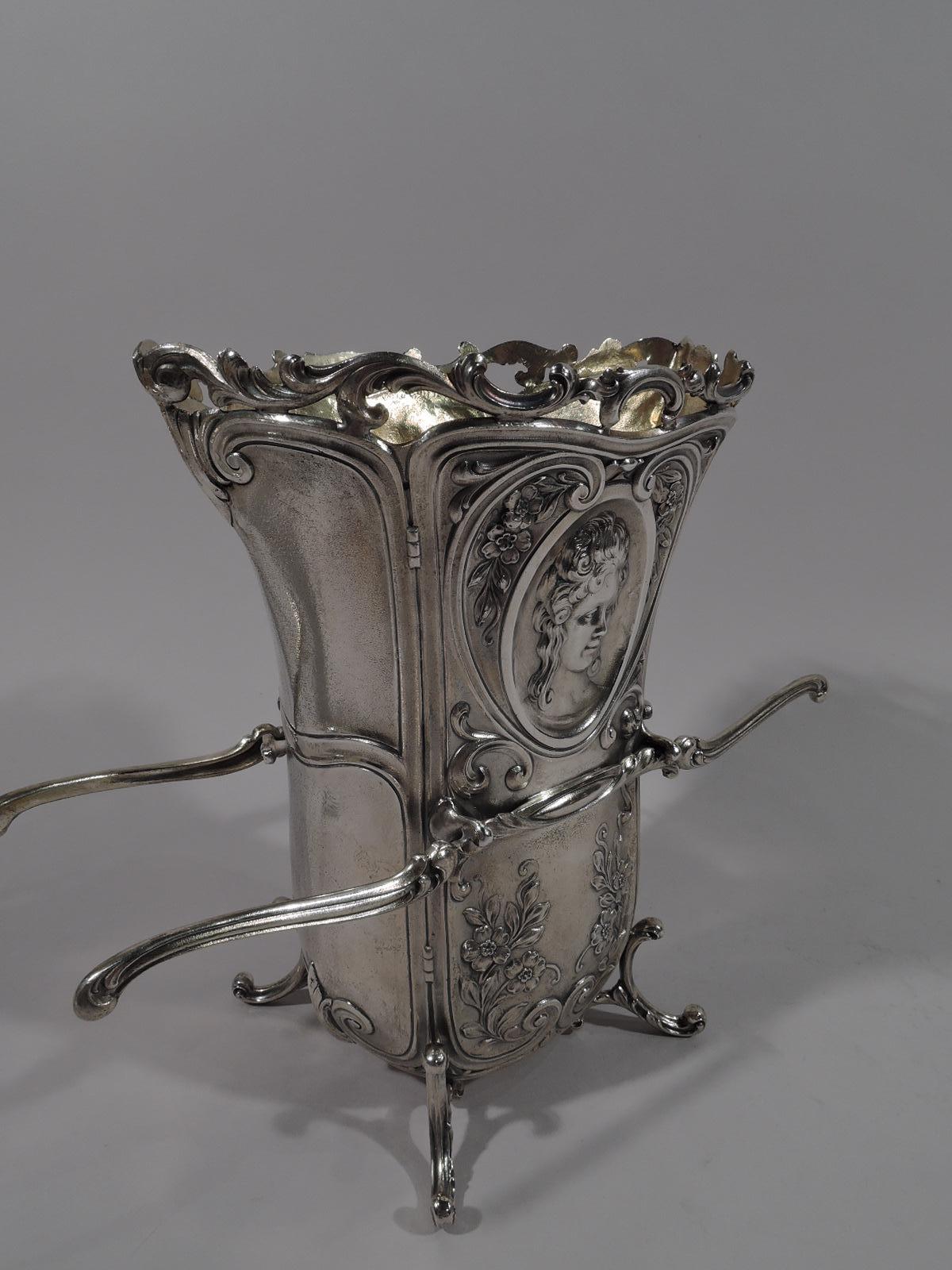 North American Antique Durgin Rococo Revival Sterling Silver Sedan Chair Vase