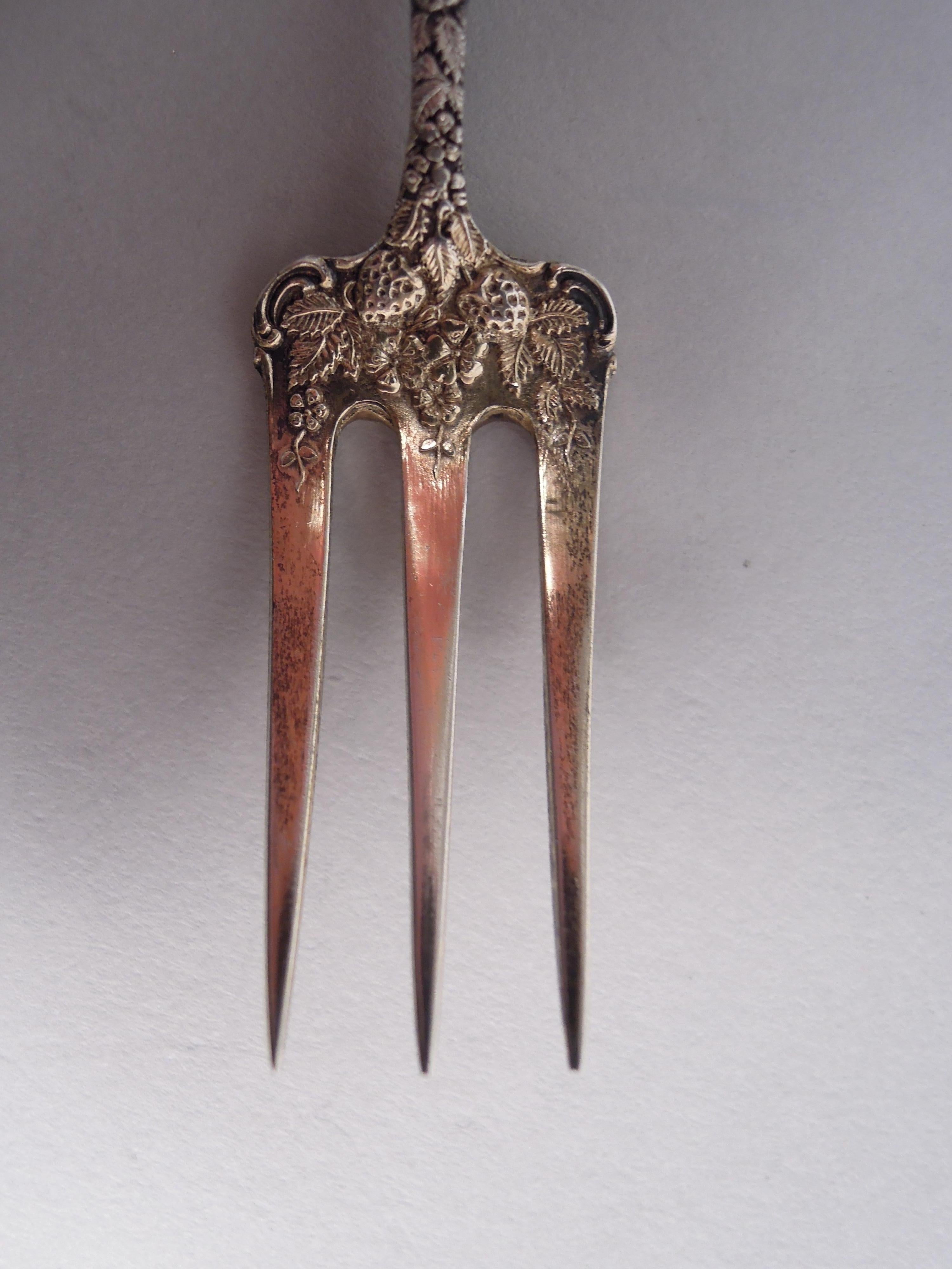 19th Century Antique Durgin Victorian Sterling Silver Strawberry Forks For Sale