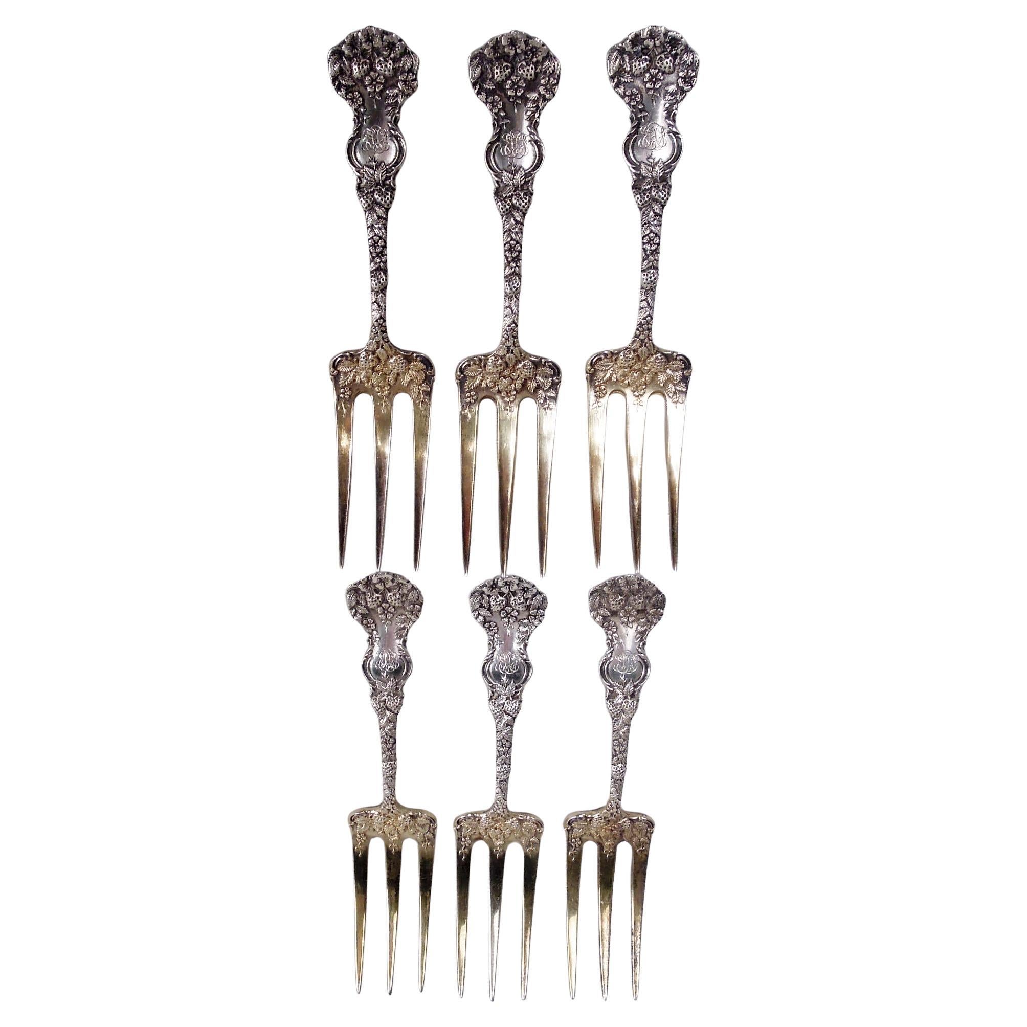 Antique Durgin Victorian Sterling Silver Strawberry Forks For Sale