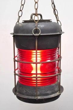 Antique Durkee Marine Ship Lantern Fixture Red Fresnel Pendant Chandelier (B)