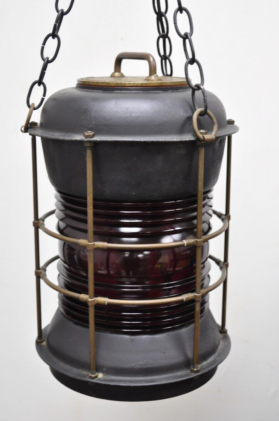 Antique Durkee Marine Ship Lantern Fixture Red Fresnel Pendant Chandlier, 'a' For Sale 6