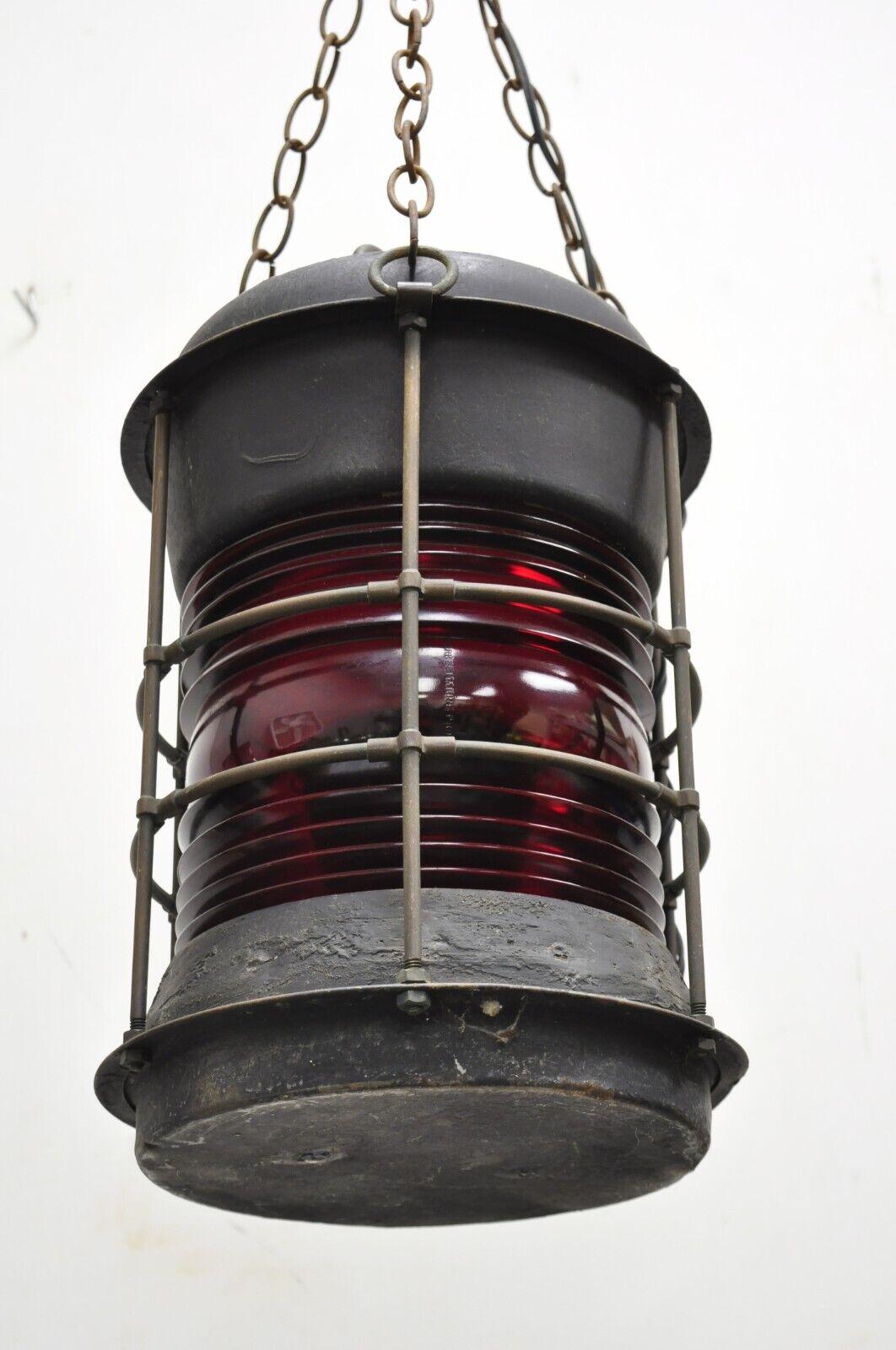 Antique Durkee Marine Ship Lantern Fixture Red Fresnel Pendant Chandlier 'B' For Sale 4