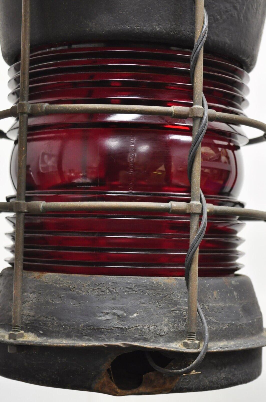 Antique Durkee Marine Ship Lantern Fixture Red Fresnel Pendant Chandlier 'B' For Sale 5