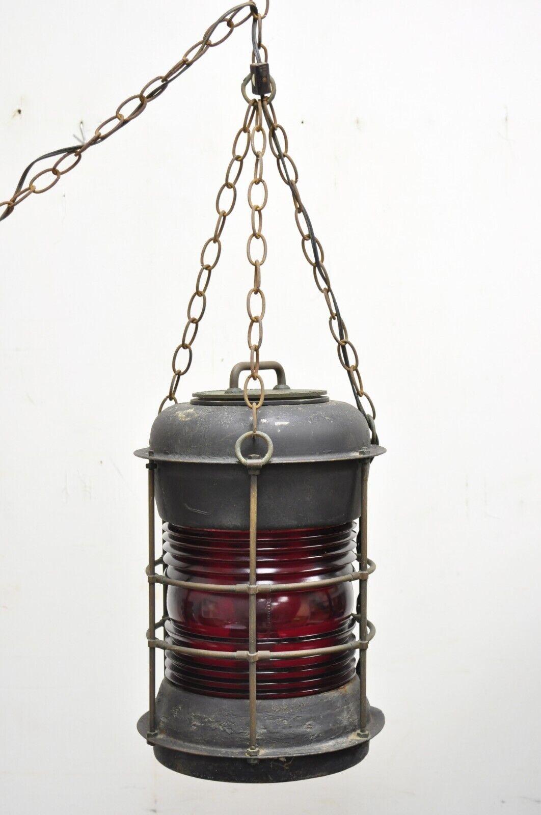 Antique Durkee Marine Ship Lantern Fixture Red Fresnel Pendant Chandlier 'B' For Sale 6